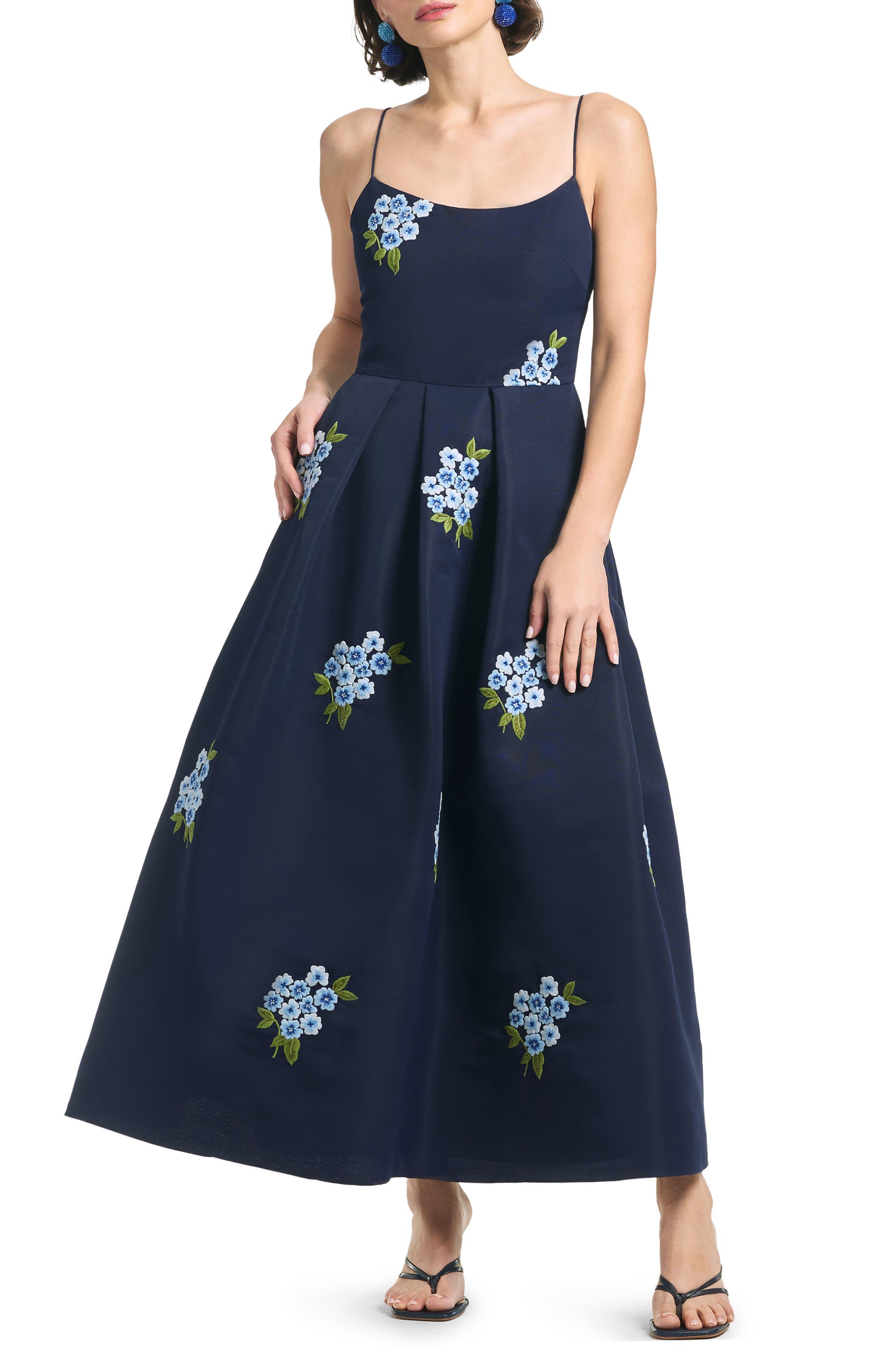 Sachin & Babi Audra Floral Embroidery Cocktail Midi Dress in Blue | Lyst