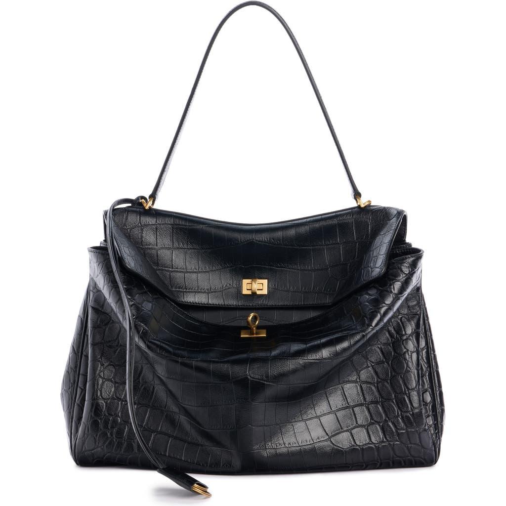 Balenciaga Large Rodeo Croc Embossed Leather Shoulder Bag in