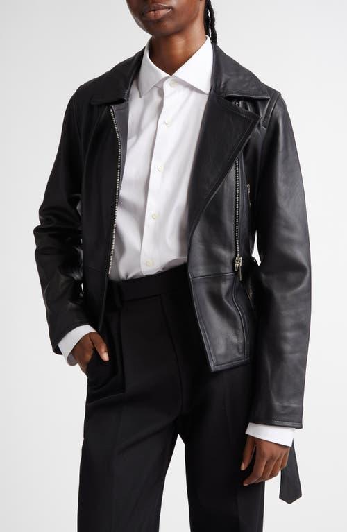 Reiss Febe Belted Leather Moto Jacket in Black Lyst