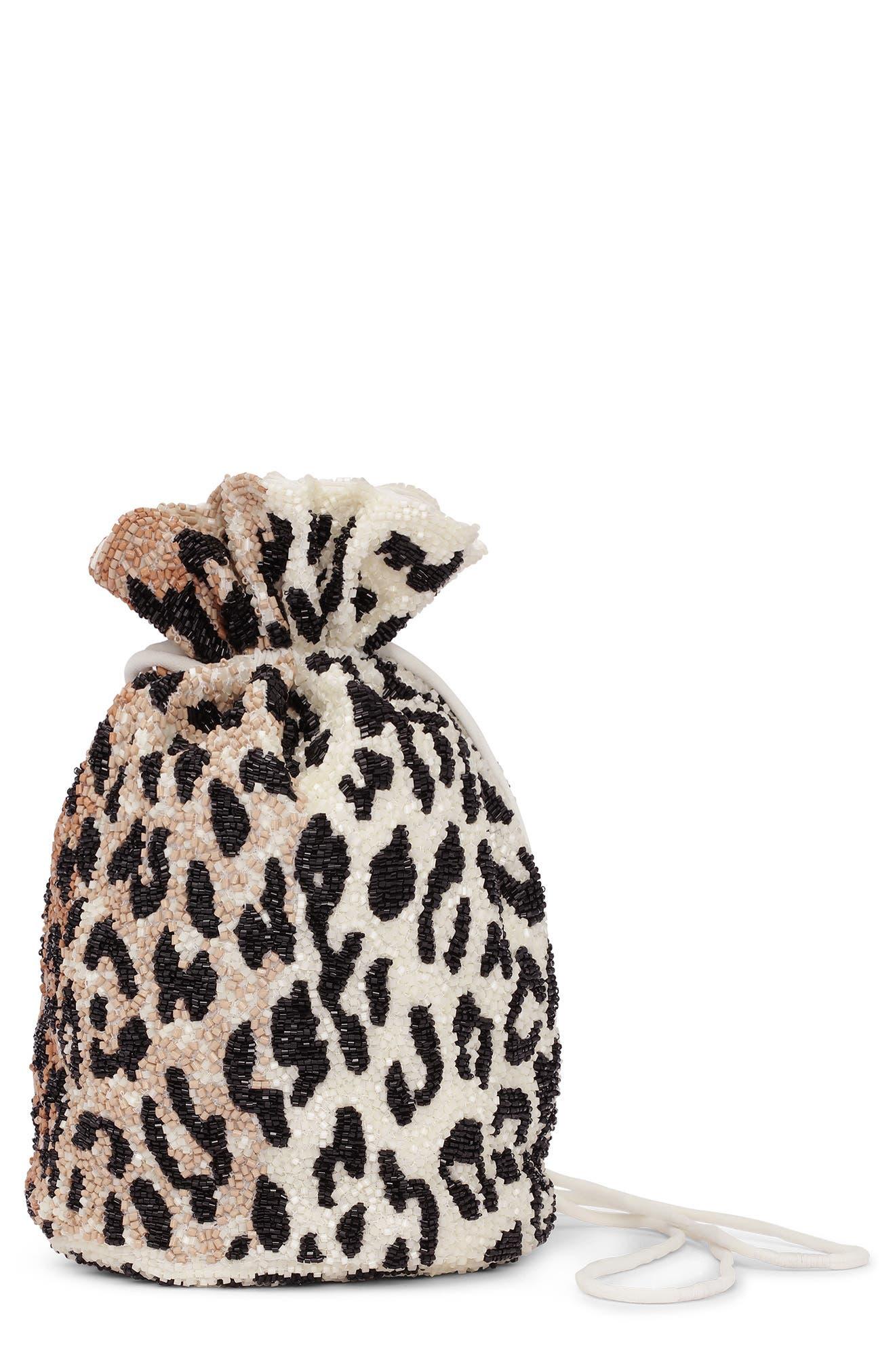 Ganni Beaded Bucket Bag in Leopard (White) | Lyst