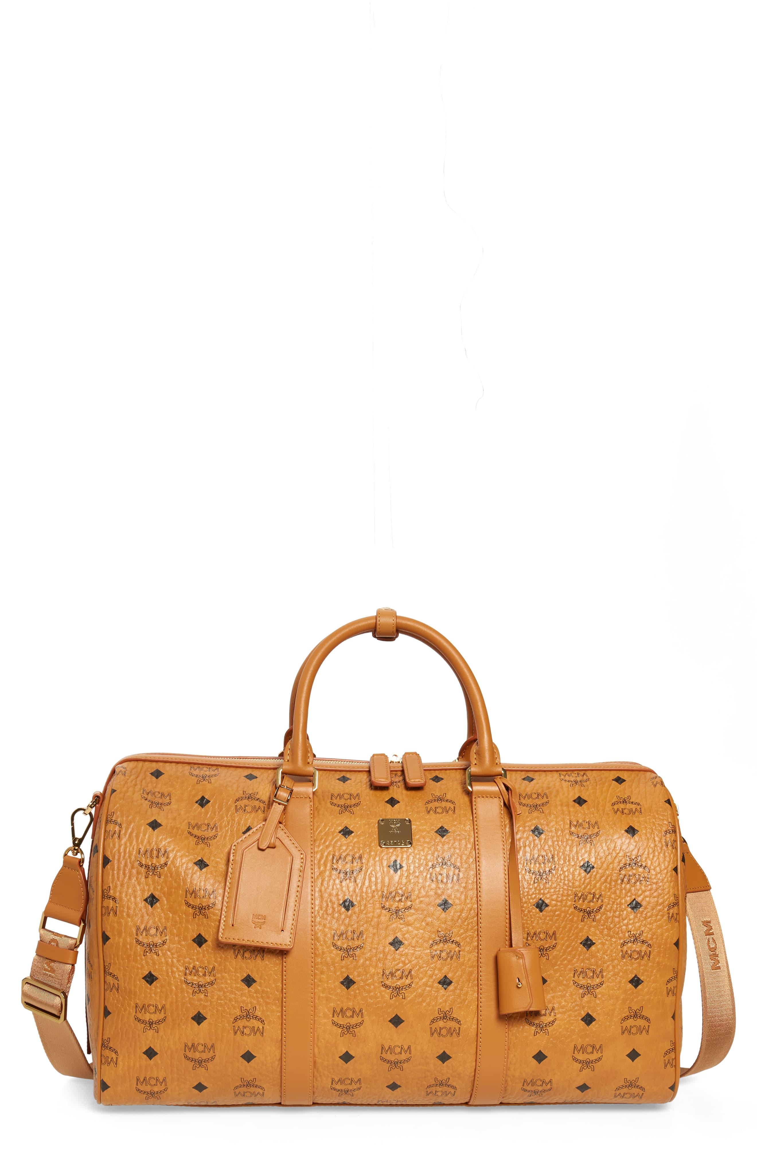MCM Medium Traveler Visetos Duffle Bag in Brown Lyst