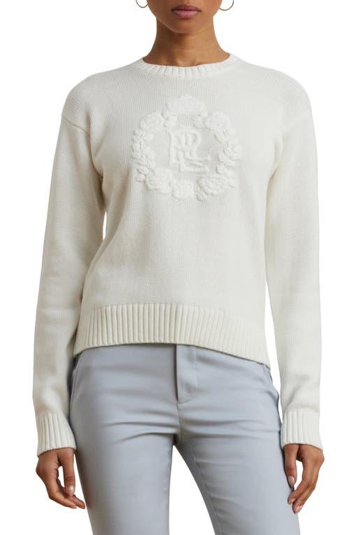 Ralph Lauren Floral Logo Combed Cotton Sweater in White | Lyst