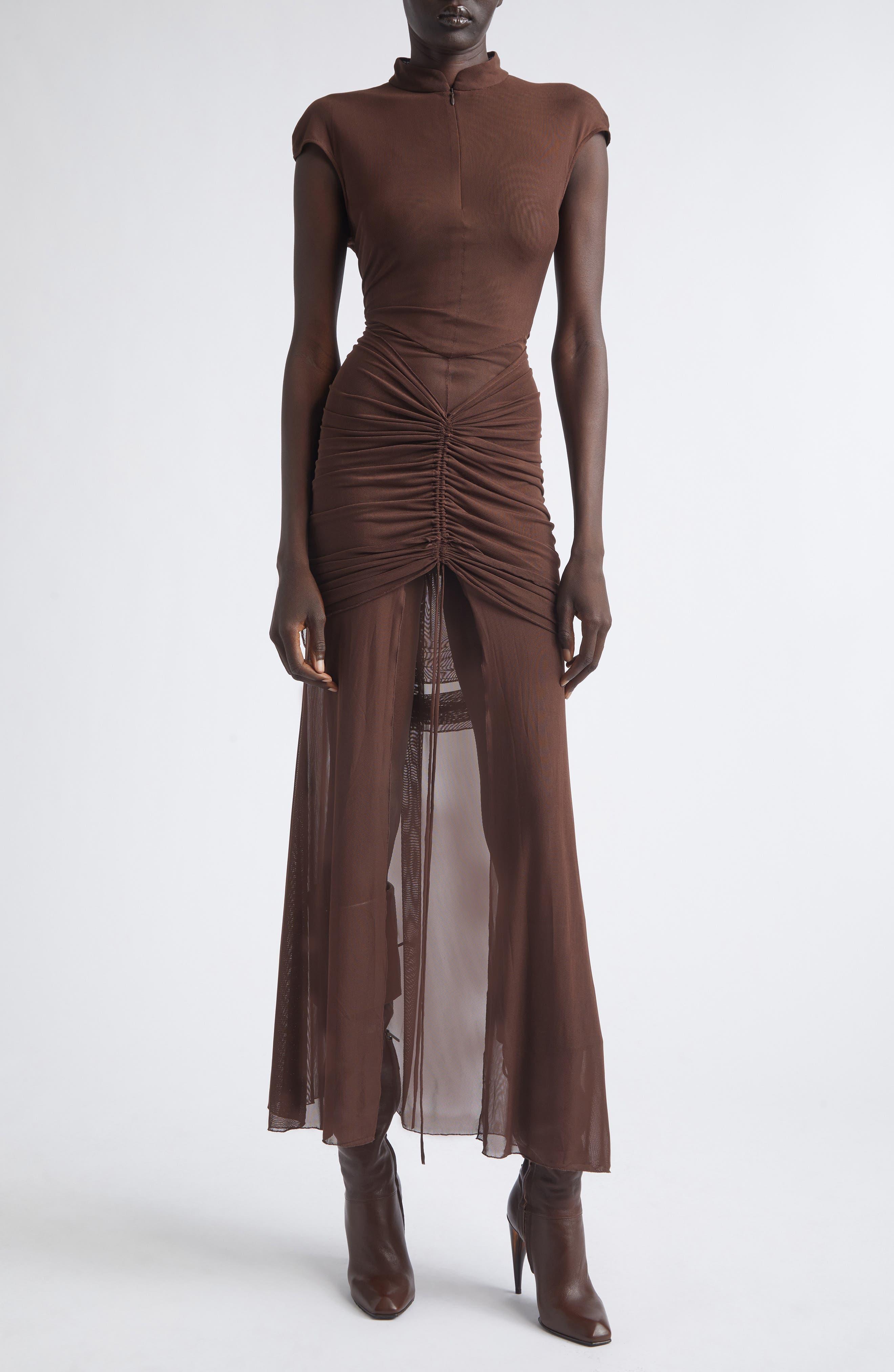 kim shui brown mesh dress Anai Ruched Stretch in After Six Champagne Bridesmaid Wedding Season Size (Men's US):12 Available for pre