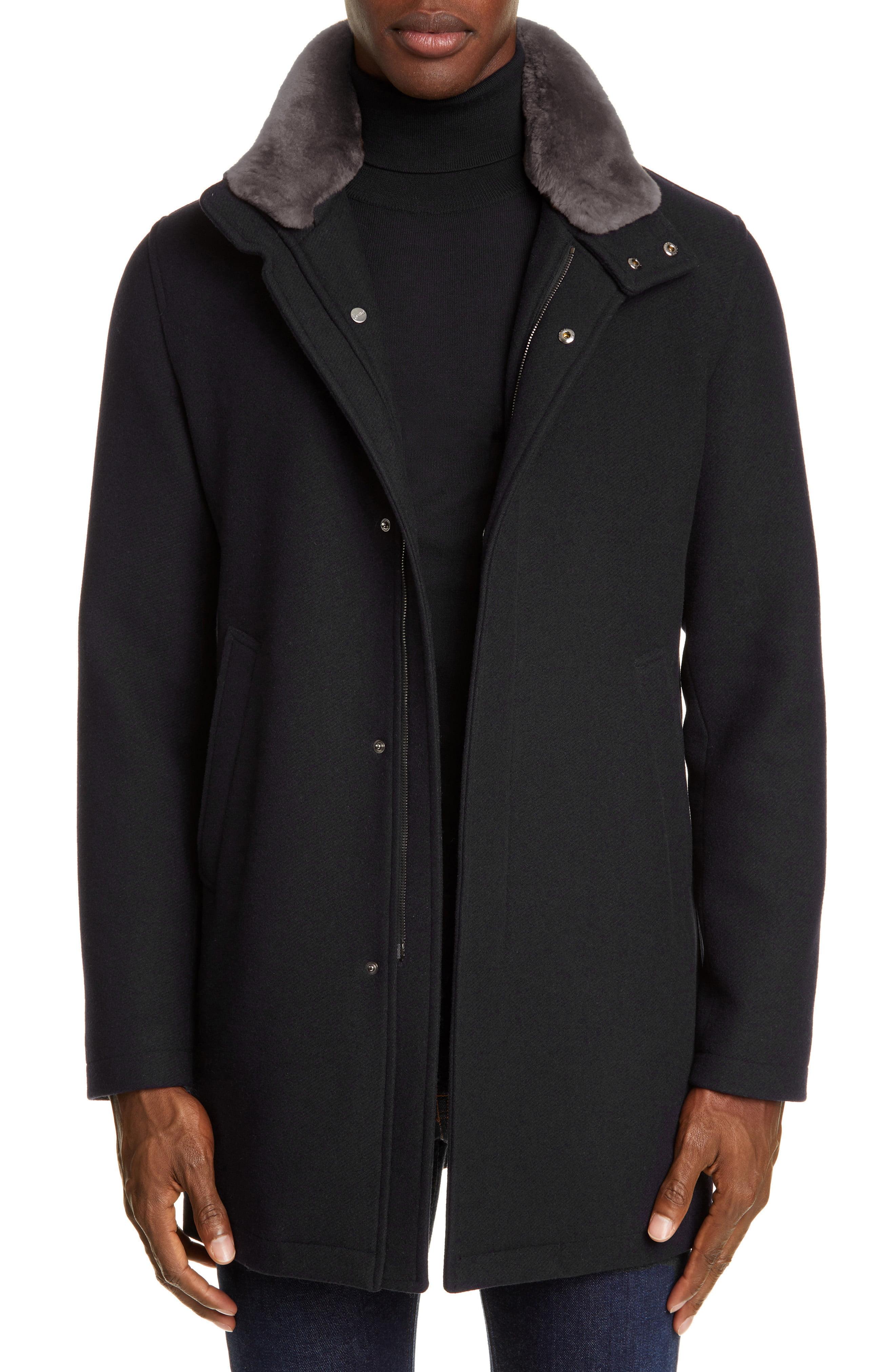 Herno Genuine Beaver Fur Collar Wool Blend Coat in Black for Men Lyst