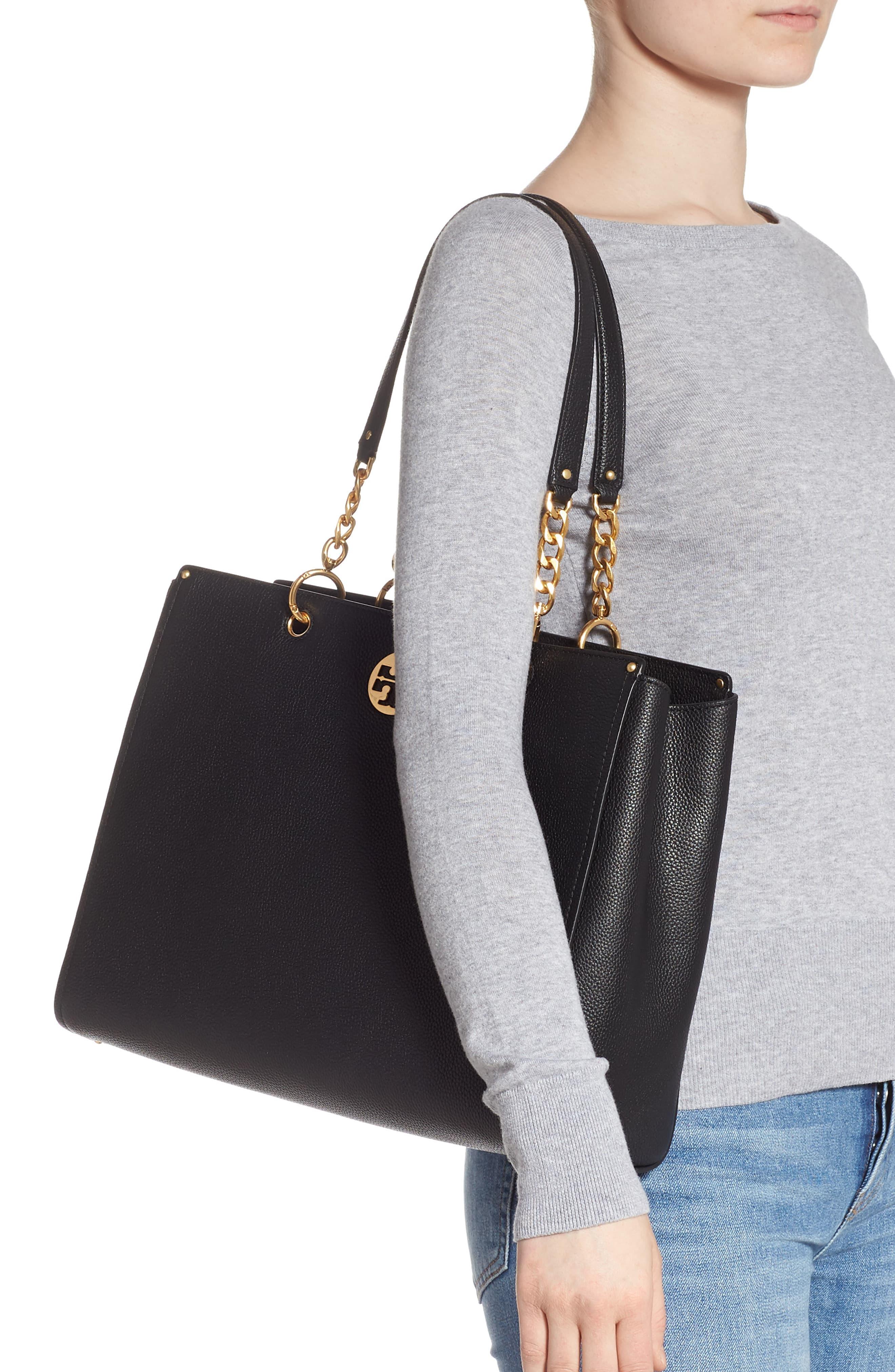 tory burch black leather tote