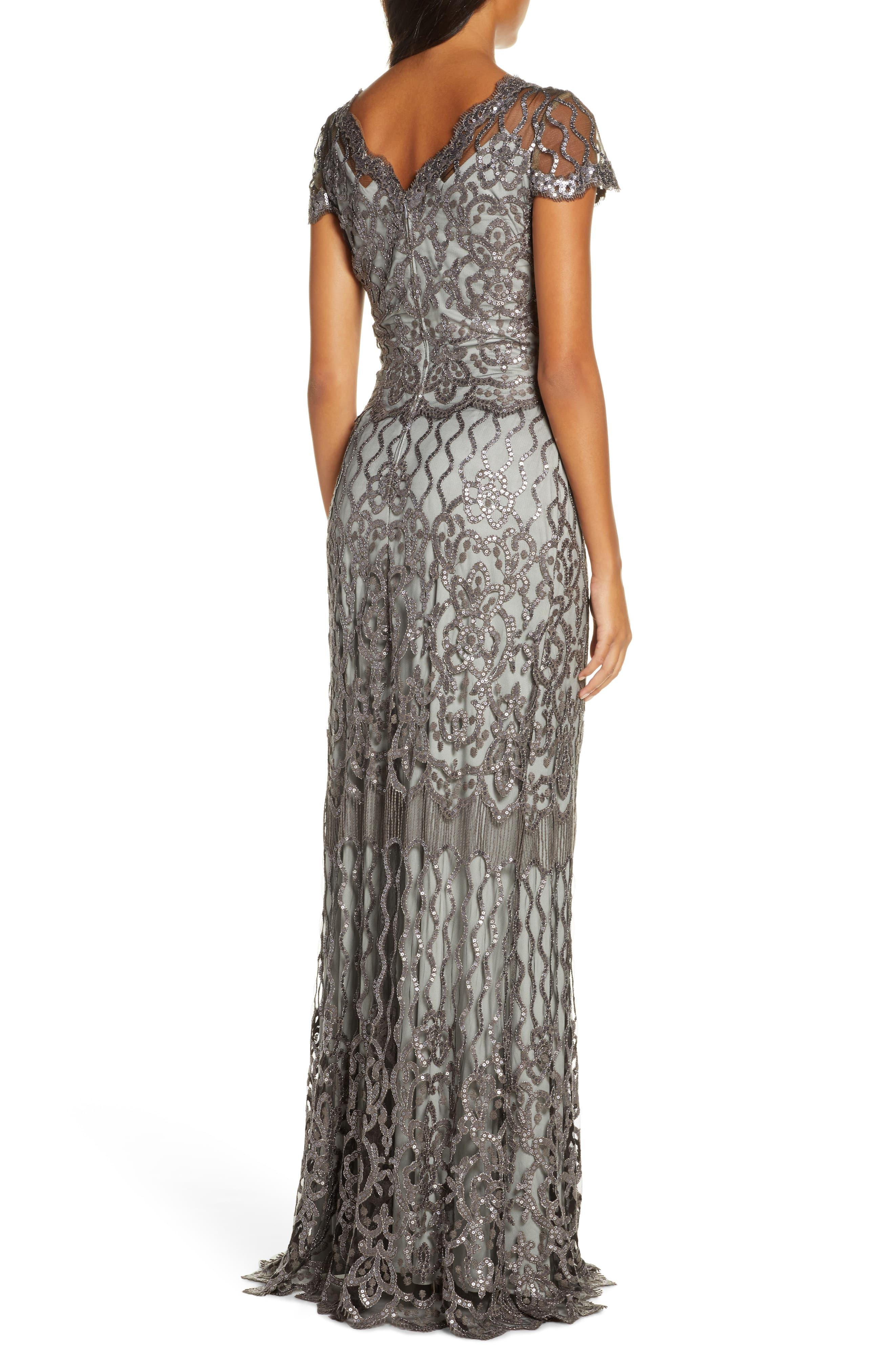 sequined lace column gown