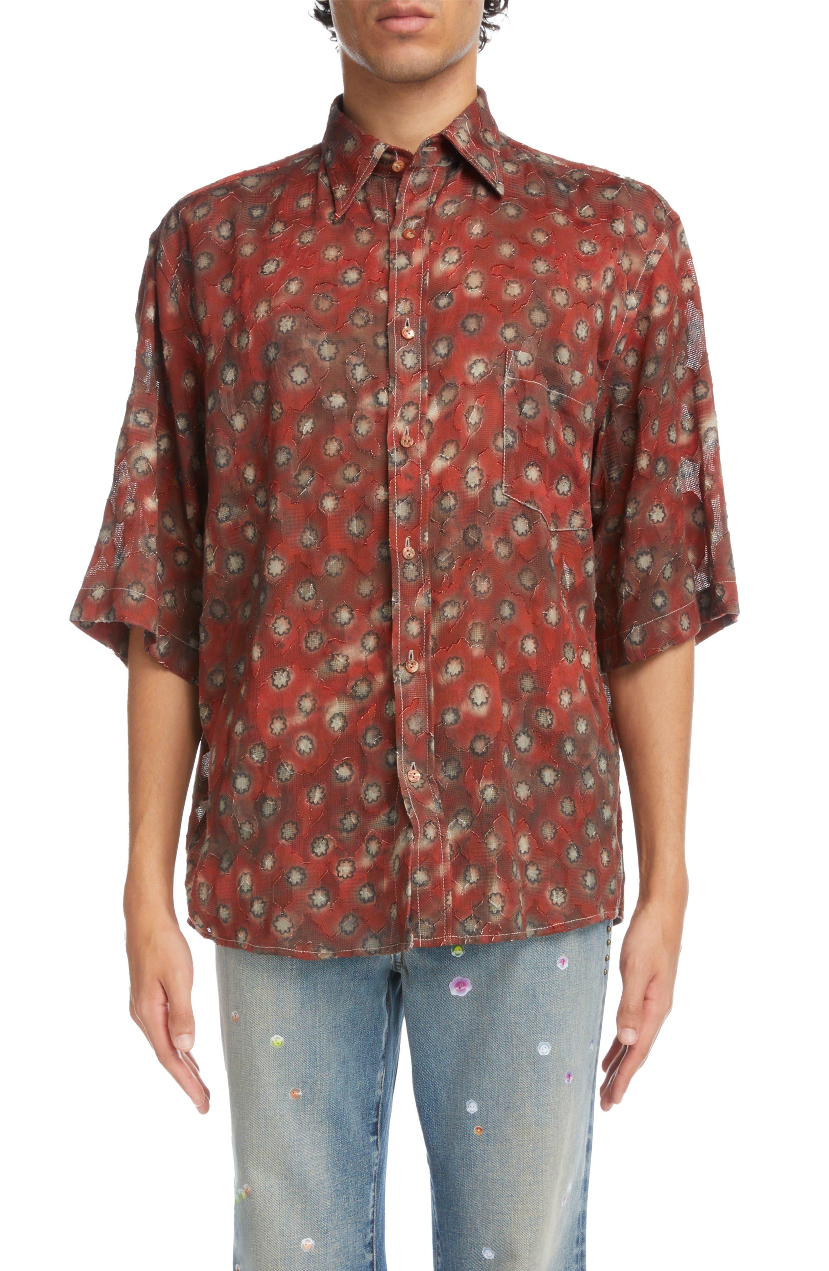 Acne Studios Faded Daisies Short Sleeve Buttonup Shirt in Red for Men