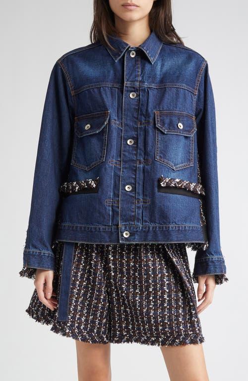 Sacai Mixed Media Denim & Tweed Trucker Jacket in Blue | Lyst Sacai Mixed Media Denim & Tweed Trucker Jacket in Blue | Lyst