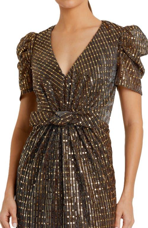 【Mac Duggal】Bow Waist Cap Sleeve llic Gown Mac Duggal Bow Waisted Cap Sleeve Metallic Gown in Brown | Lyst