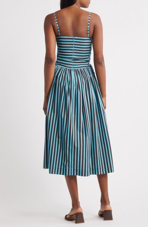 angelina midi dress blue choc stripe DAMSON MADDER Angelina Midi Dress With Lace Up in Blue Choc Stripe