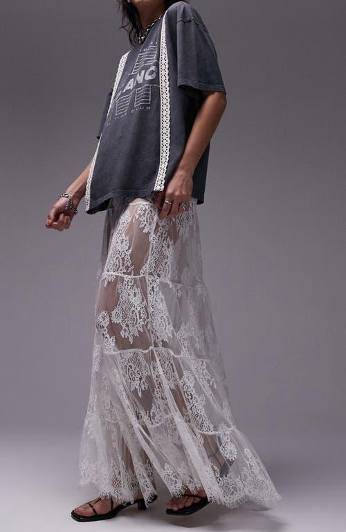 TOPSHOP Tiered Sheer Lace Maxi Skirt in Gray Lyst