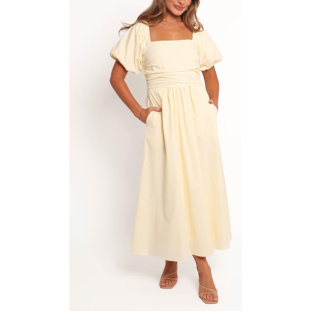 clo stripe puff sleeve midi dress Clo Puff Sleeve Midi Dress - Blue Stripe