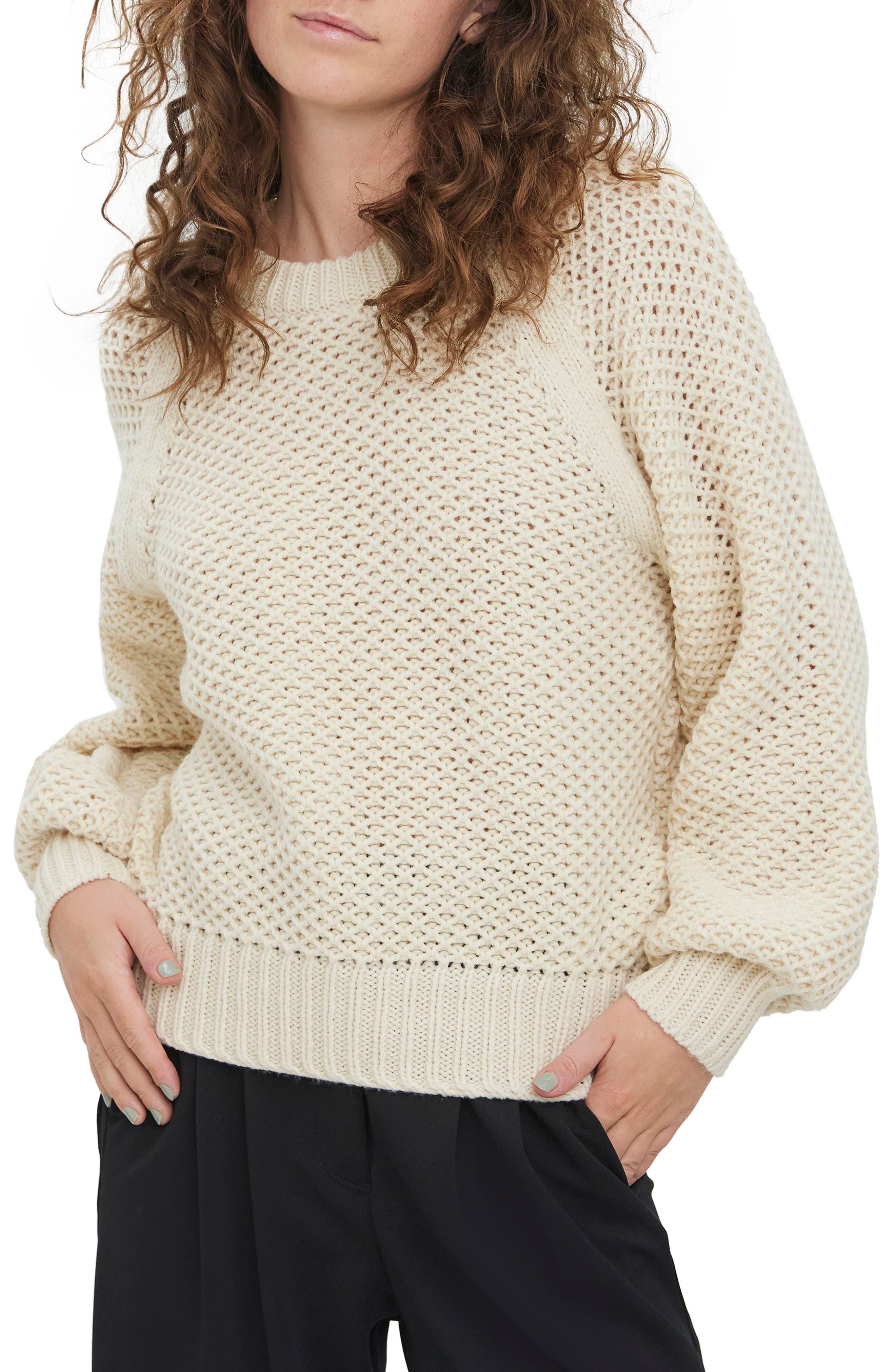 Vero Moda Vertie Open Stitch Raglan Sleeve Sweater in Natural | Lyst