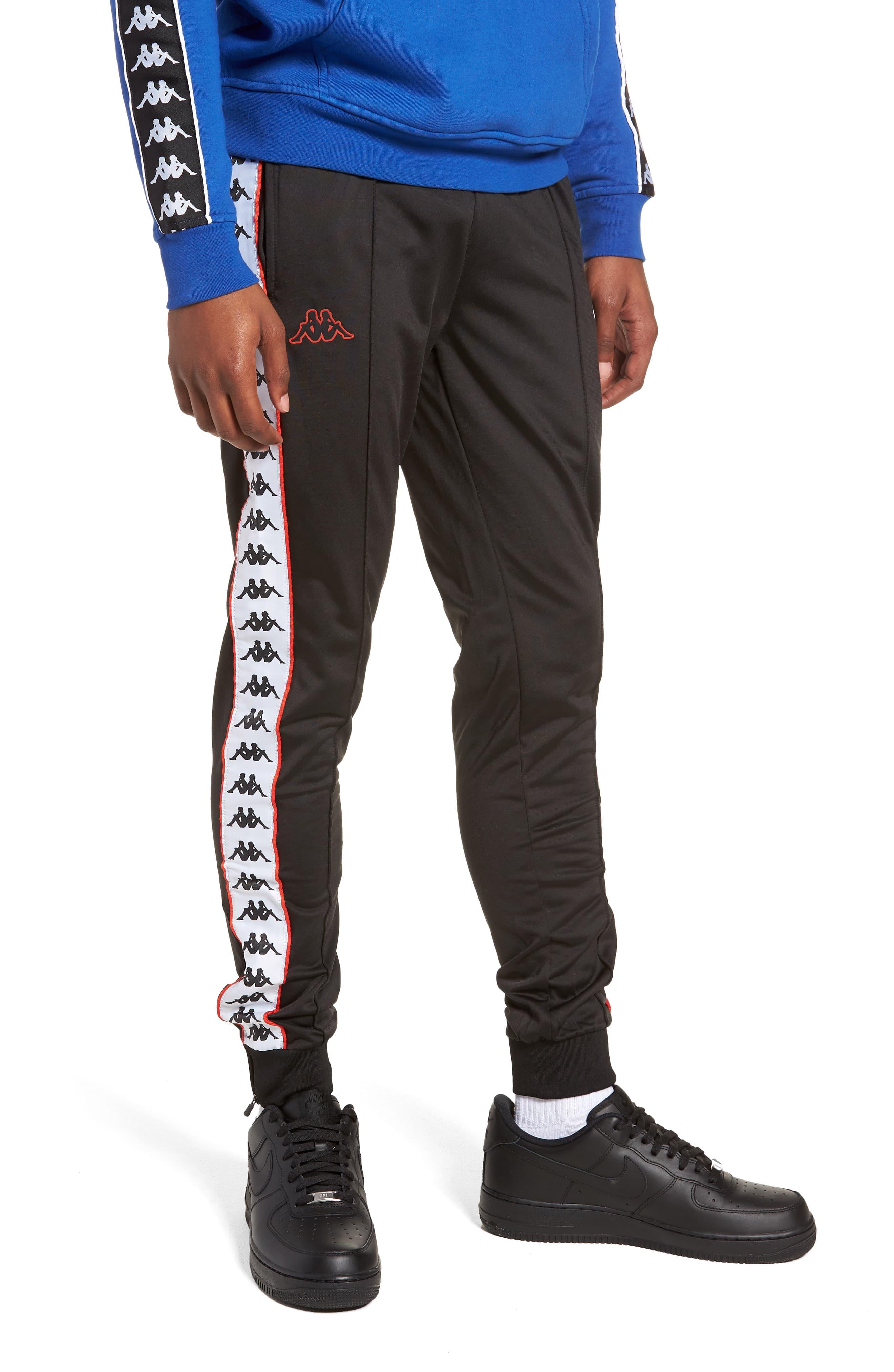 kappa black and red track pants