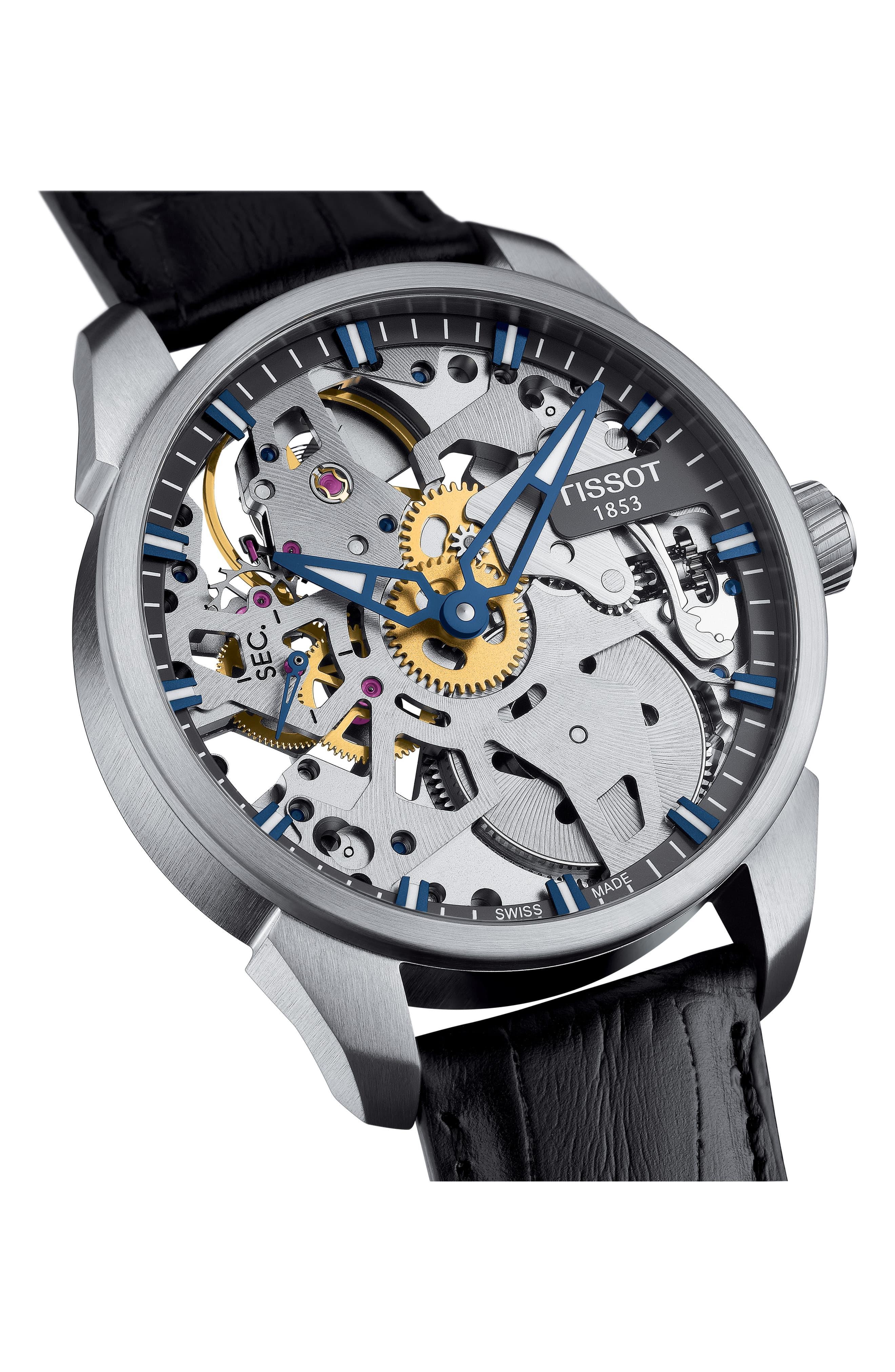 Tissot Leather Squellette Mechanical Watch in Black