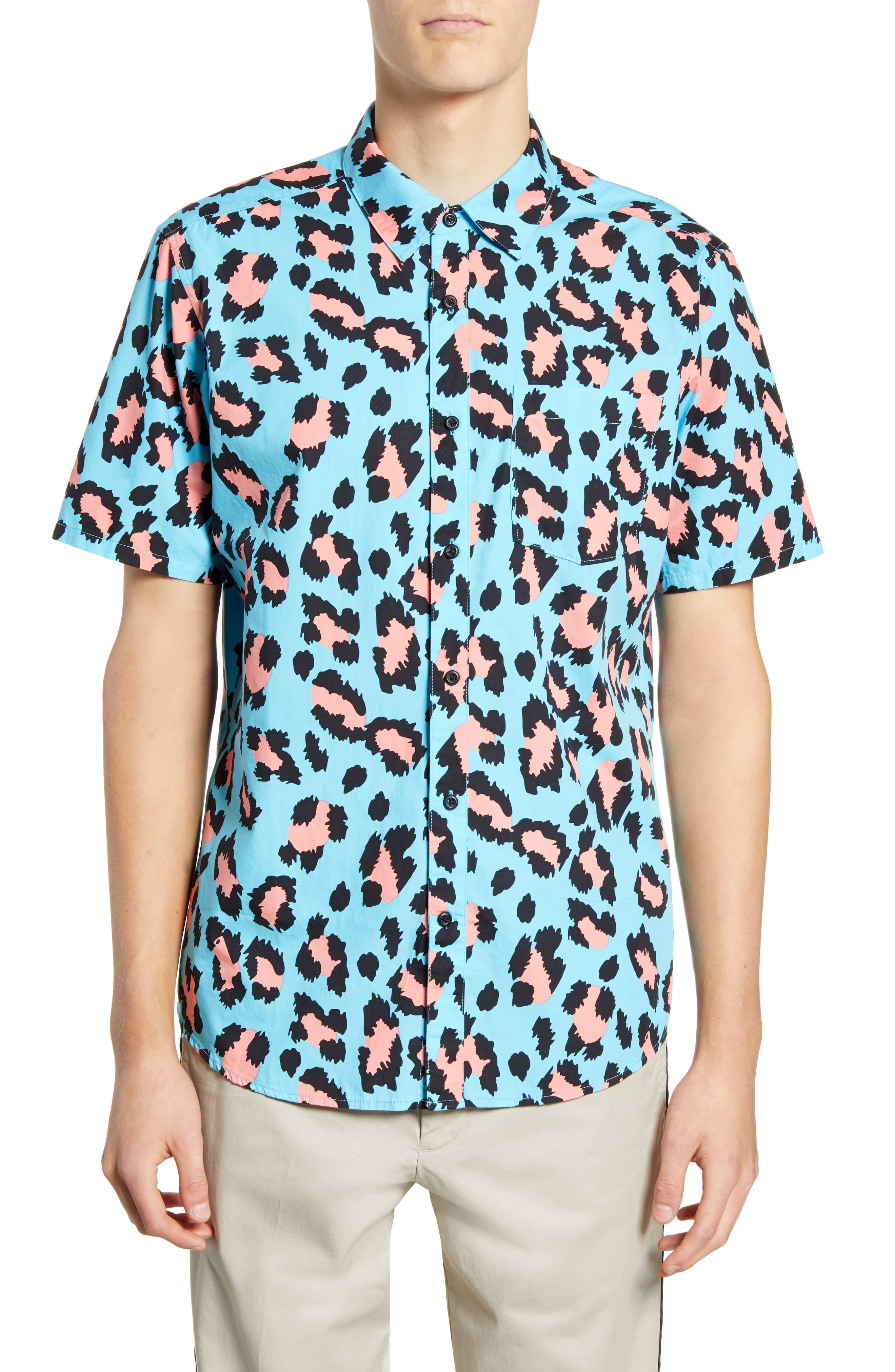 Hurley Cotton Leo Leopard Print Short Sleeve Button-up Shirt in Blue ...
