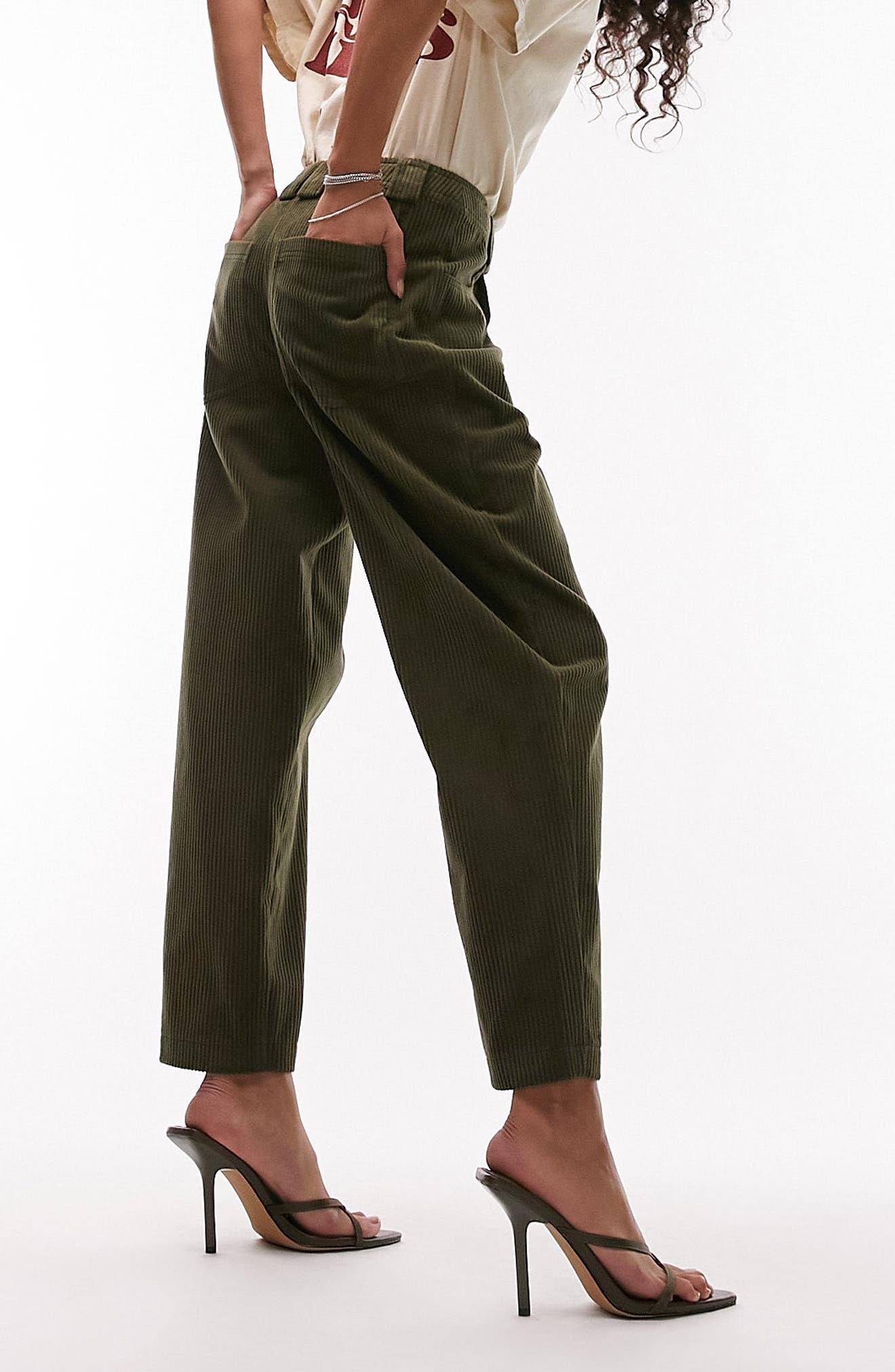 TOPSHOP Relaxed Peg Corduroy Trousers in Green | Lyst