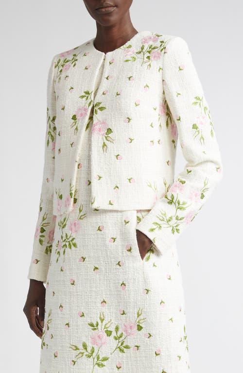 Giambattista Valli Rose Embroidered Cotton Blend Jacket in White