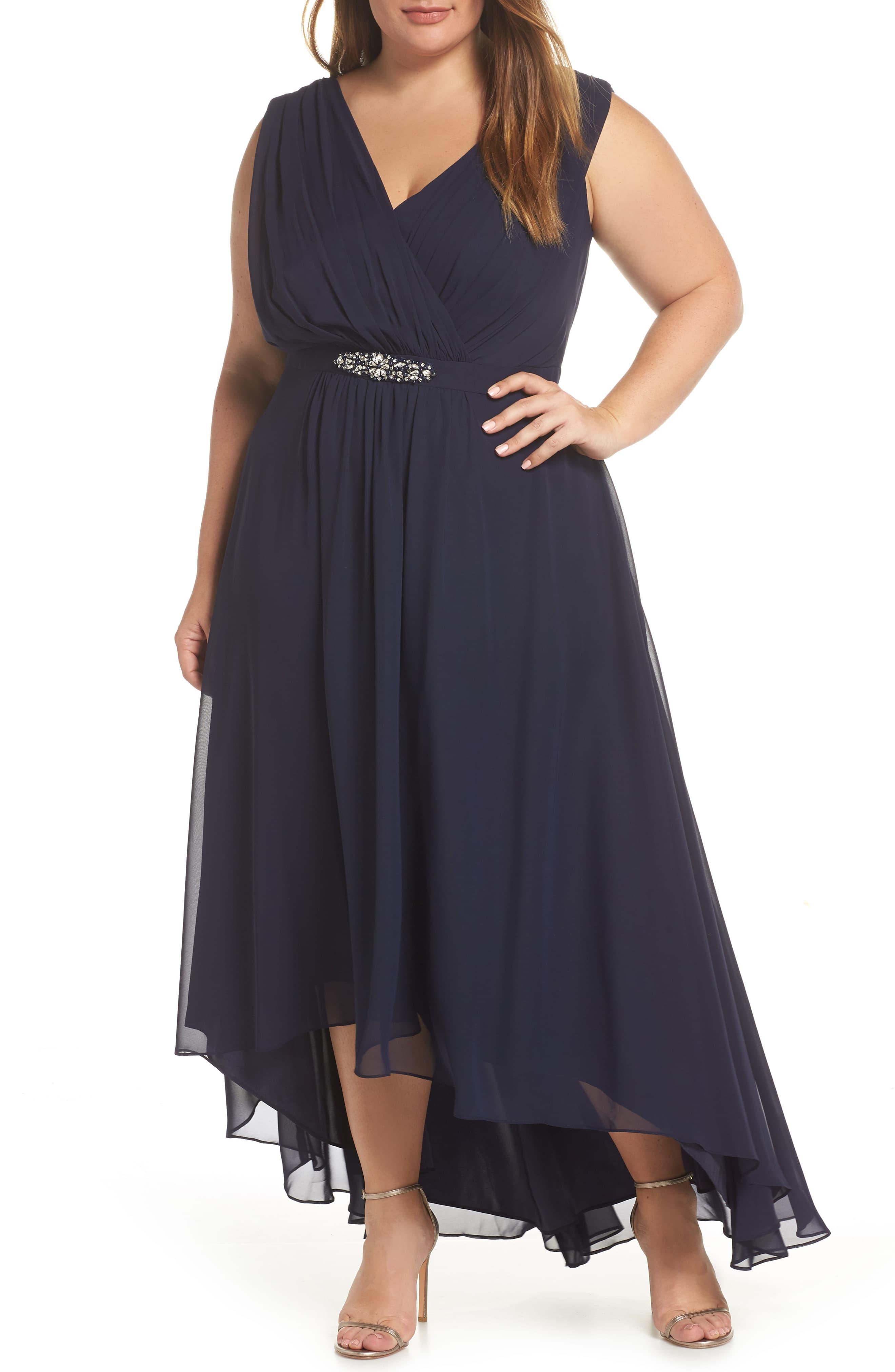 Eliza J Wrap Look High/low Chiffon Dress (plus Size) in Blue | Lyst