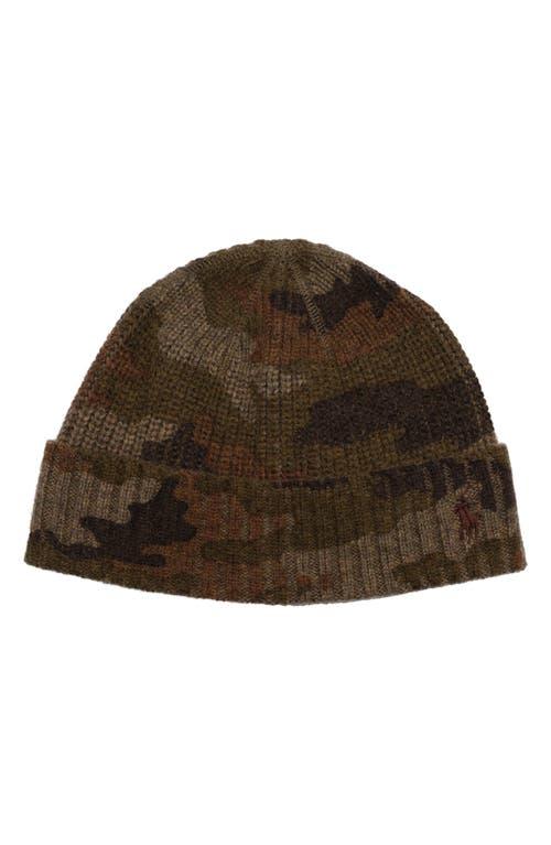 Polo Ralph Lauren Camo Ribbed Wool Blend Beanie in Brown for Men