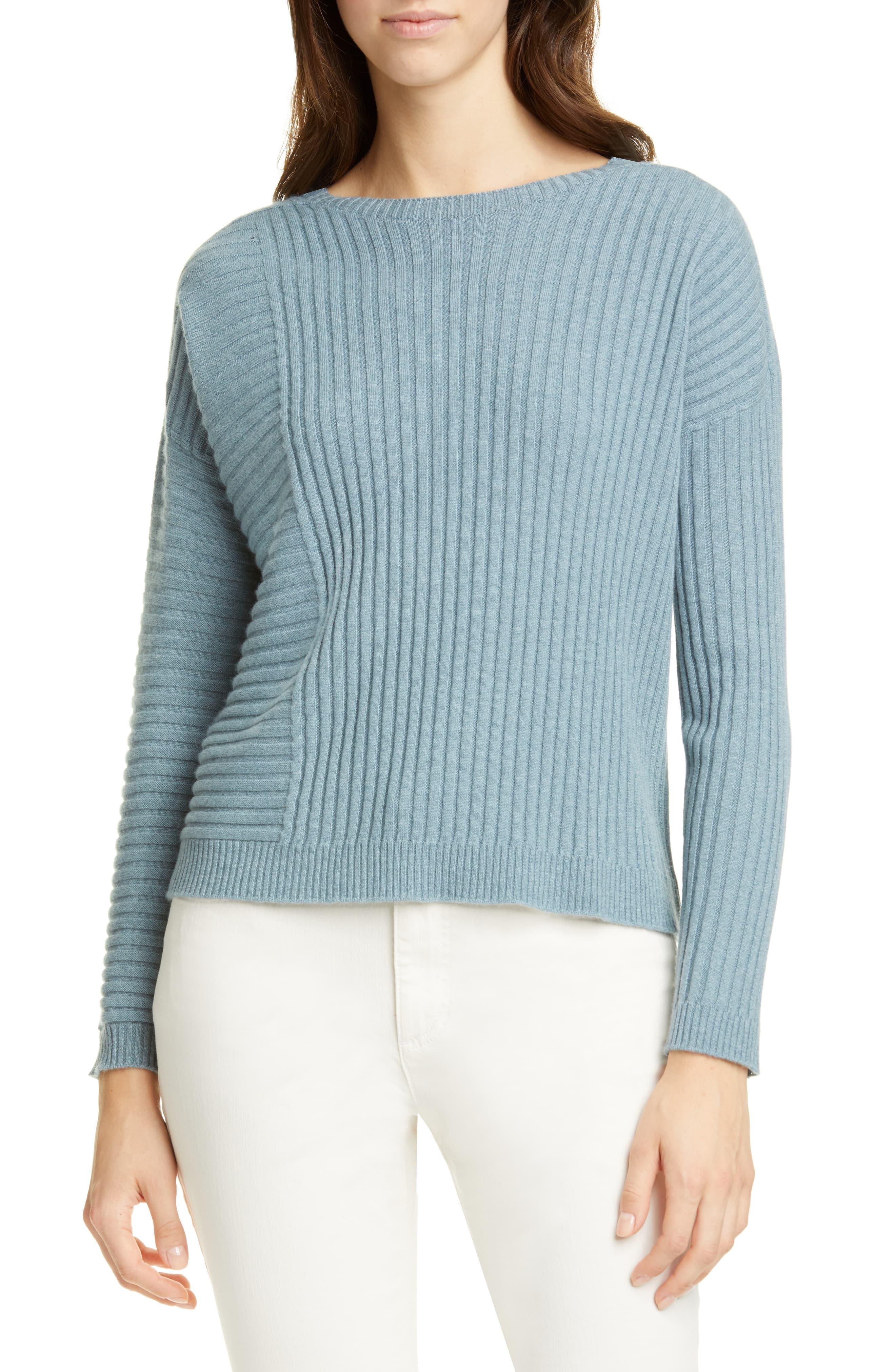 Eileen Fisher Bateau Neck Ribbed Cashmere Sweater in Blue Steel (Blue ...