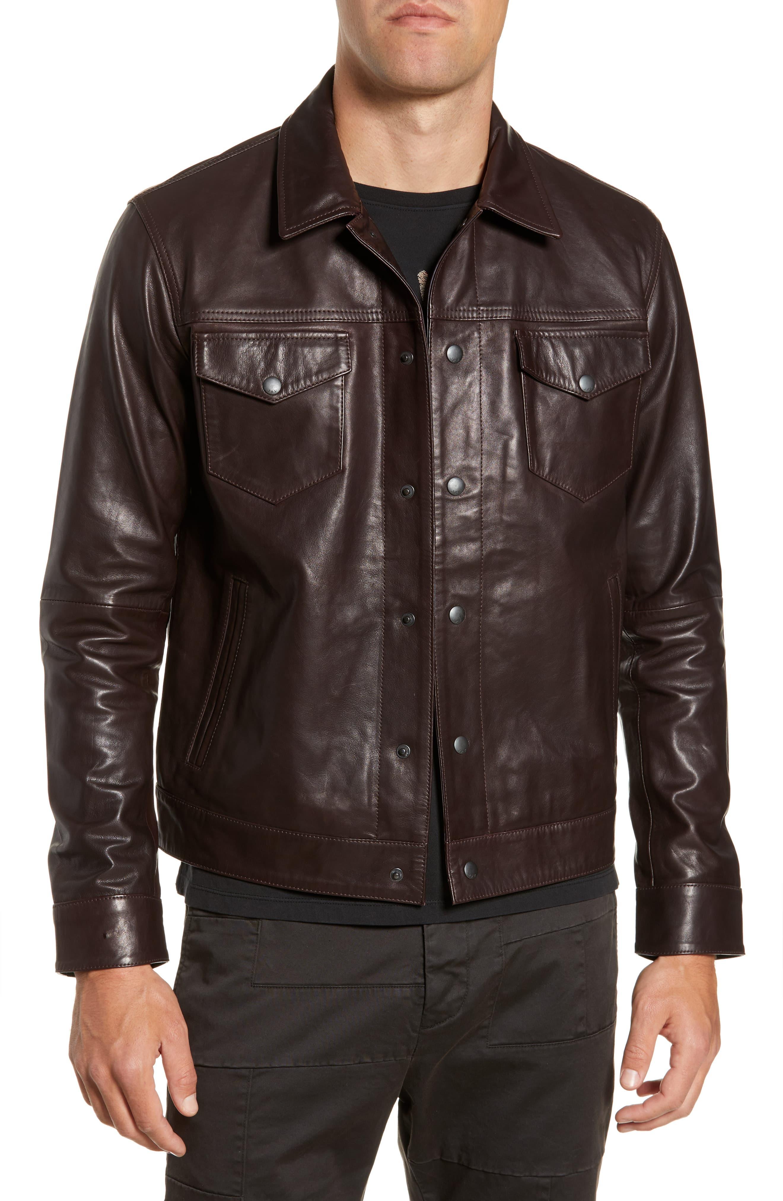 John Varvatos Tristan Leather Trucker Jacket in Oxblood (Black) for Men ...