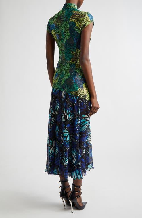 Kim Shui Butterfly Print Lace & Silk Chiffon Plunge Neck Dress in Green |  Lyst