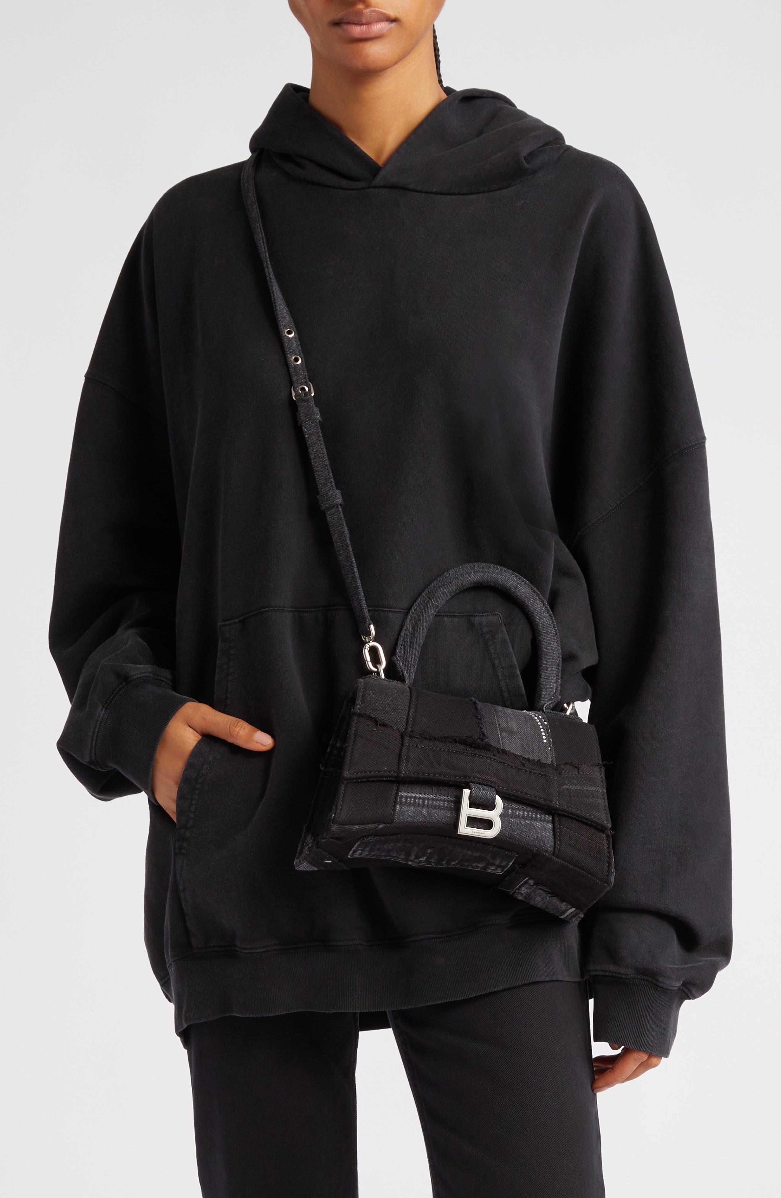 Balenciaga Small Denim Patchwork Hourglass Bag in Black