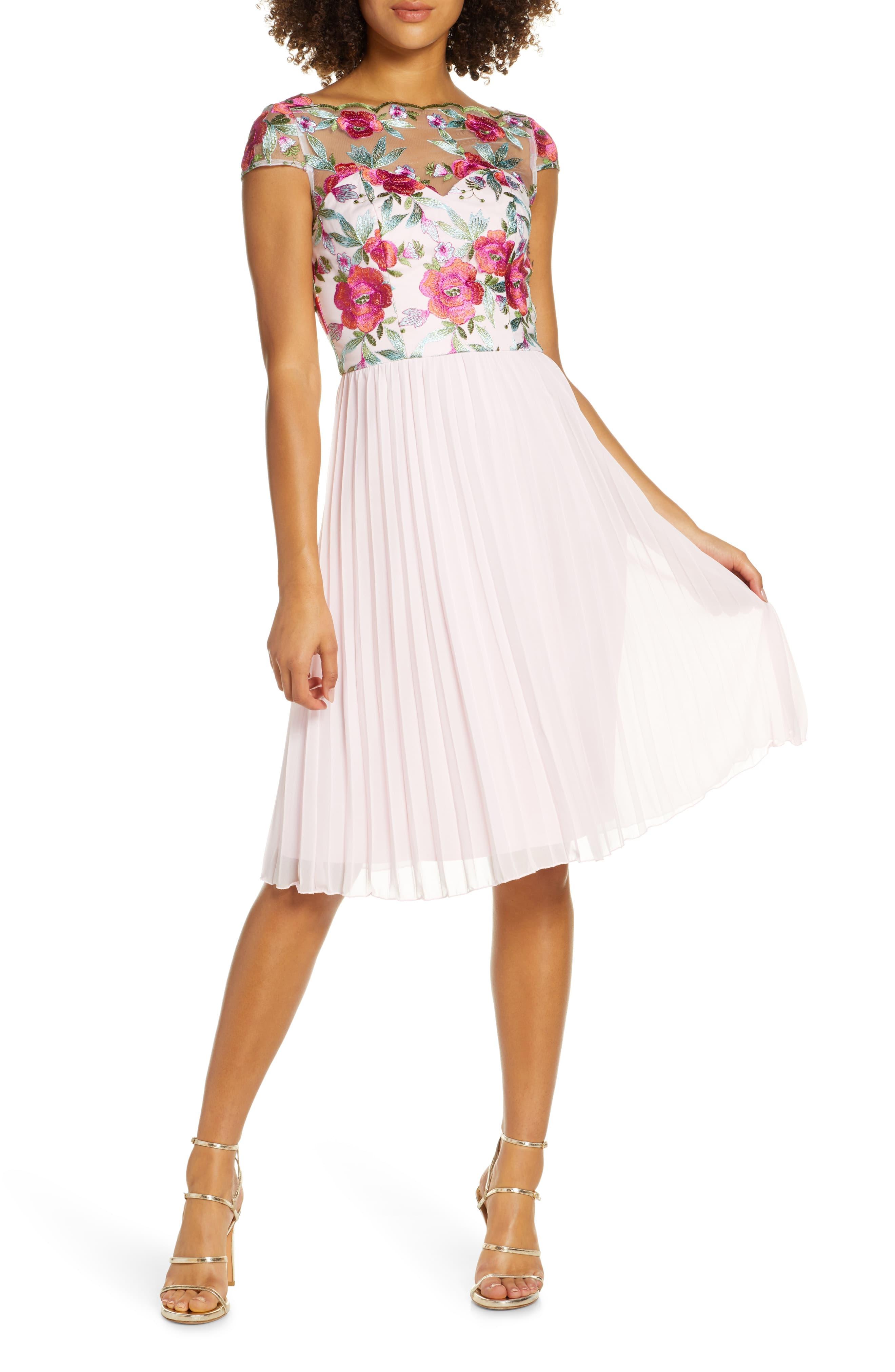 floral embroidered cocktail dress