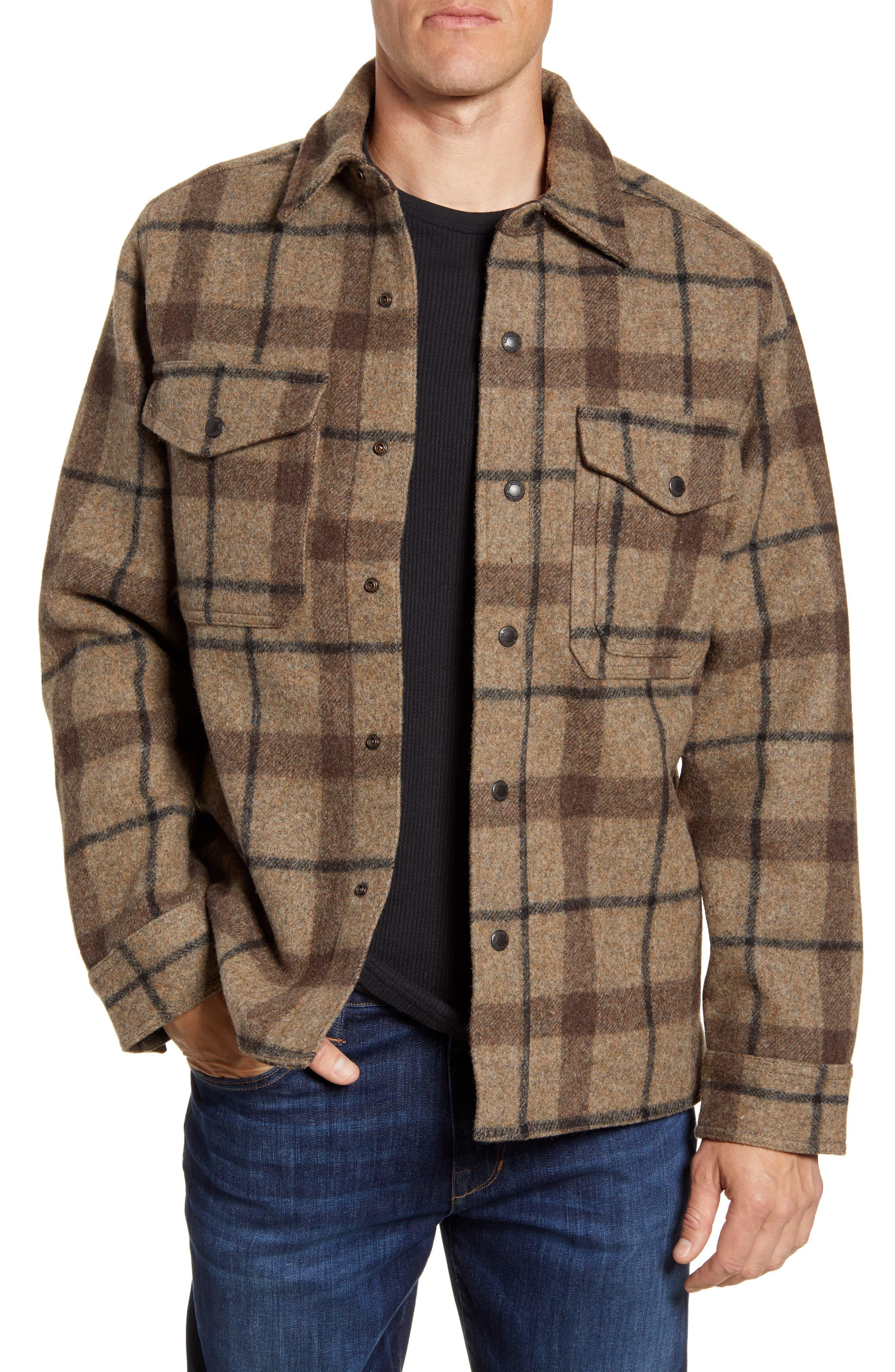 Filson Mackinaw Plaid Wool Flannel Shirt Jacket in Taupe Brown Black ...