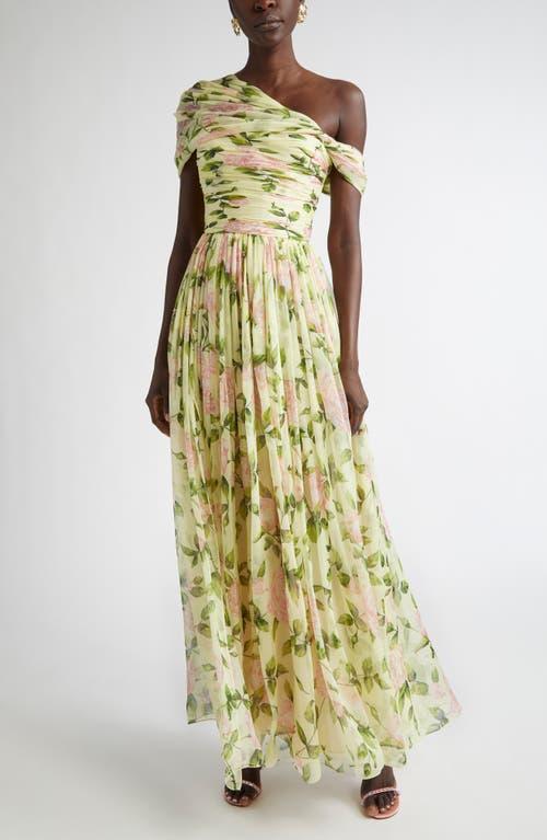Oscar de la Renta English Rose One Shoulder Silk Chiffon Gown in Metallic |  Lyst