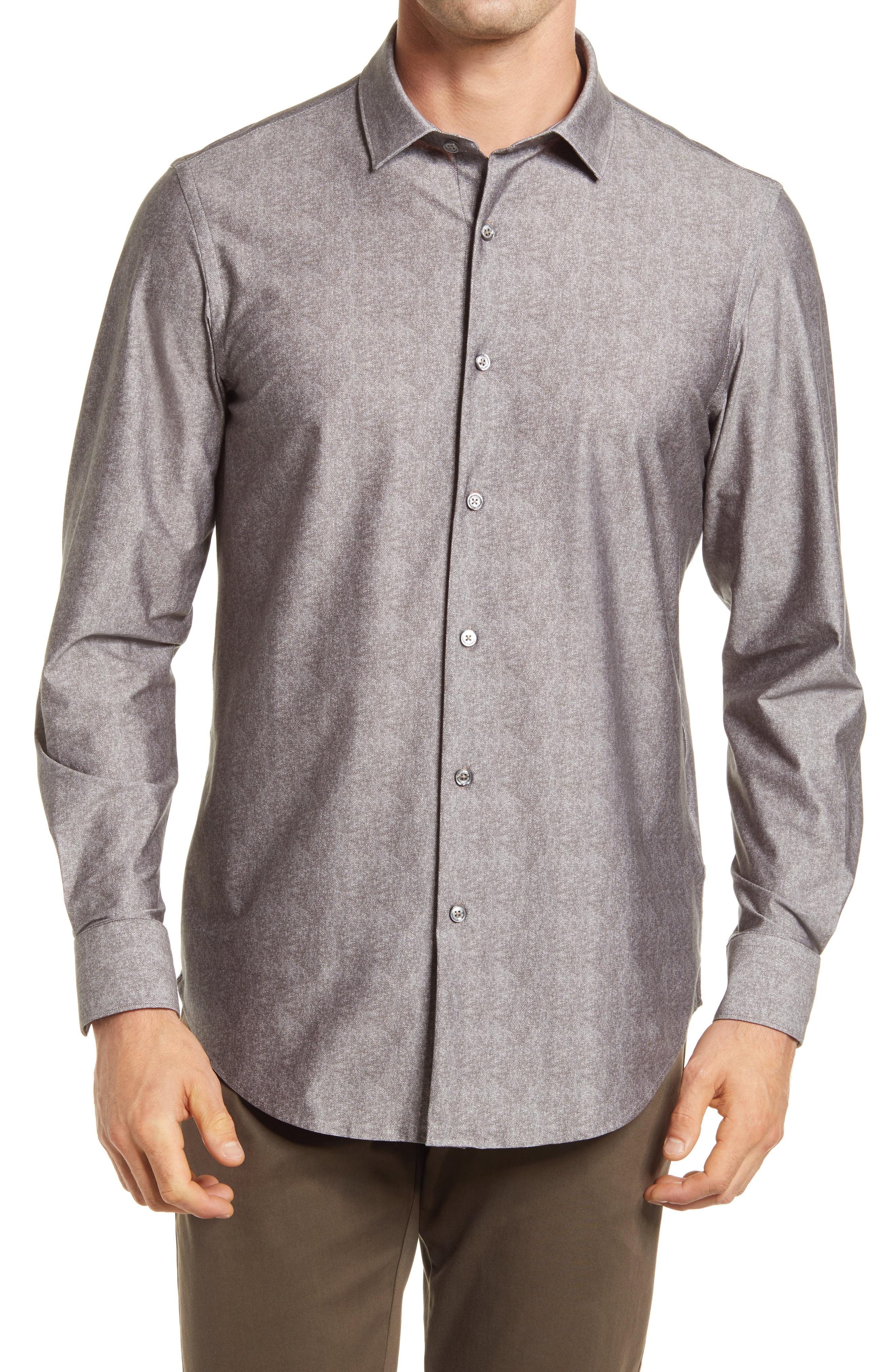 Bugatchi Ooohcotton Tech Herringbone Knit Button-up Shirt in Gray for ...