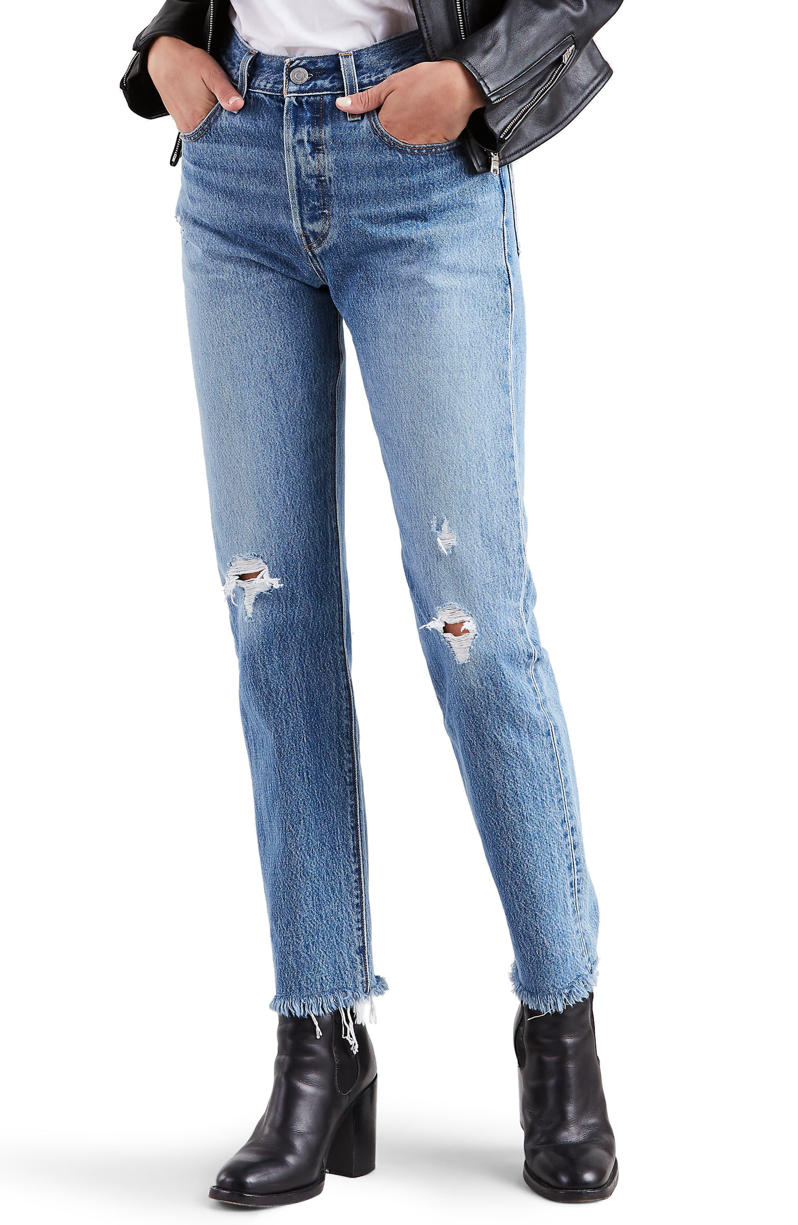Levi's Denim 501 High Waist Ripped Fray Hem Skinny Jeans in Blue | Lyst