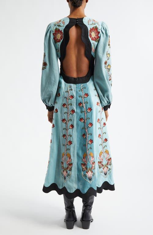 FARM Rio Floral Embroidered Long Sleeve Cutout Linen Midi Dress in Blue | Lyst FARM Rio Floral Embroidered Long Sleeve Cutout Linen Midi Dress in Blue | Lyst