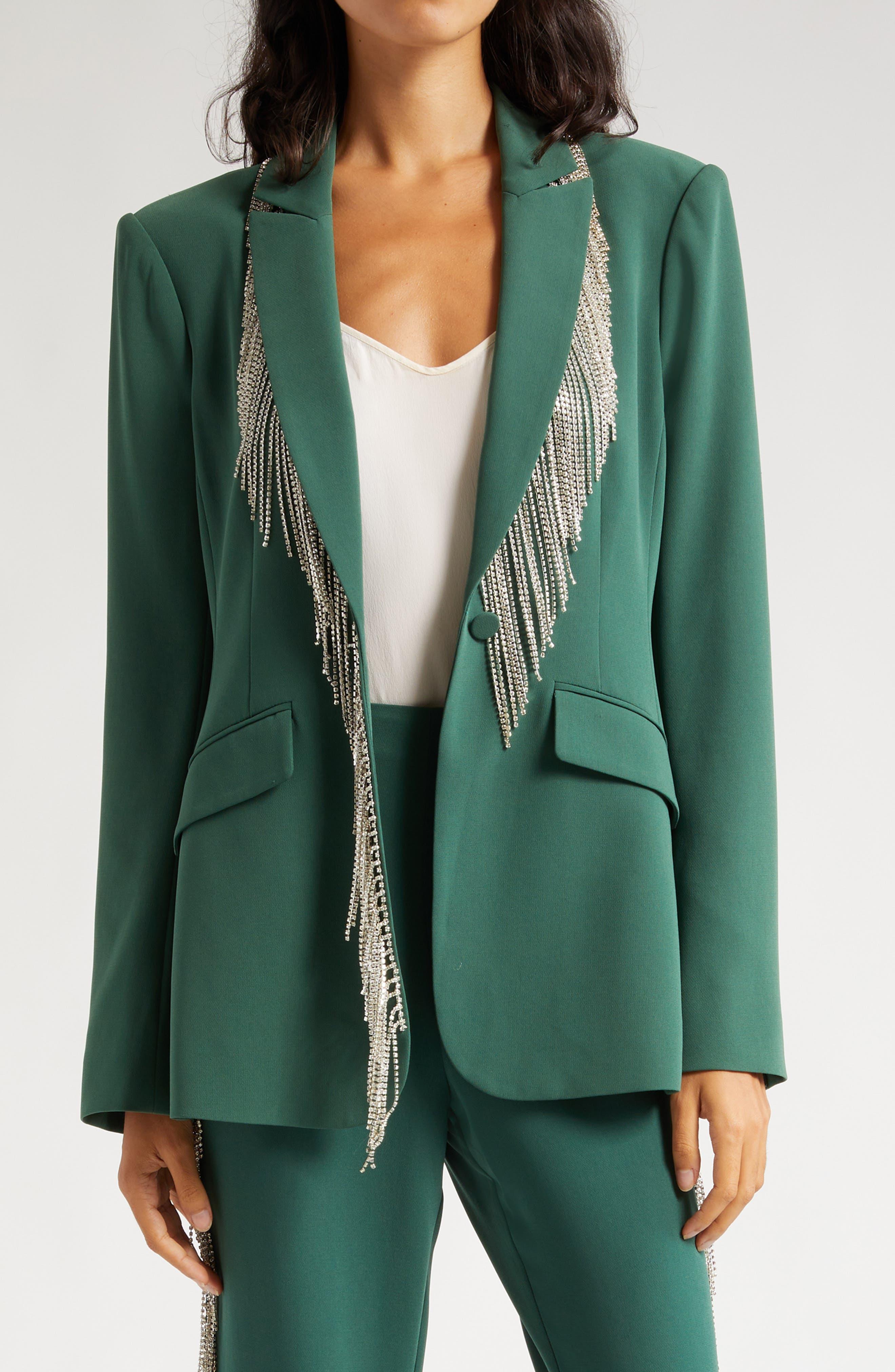 Cinq À Sept Cheyenne Rhinestone Fringe Blazer in Green | Lyst