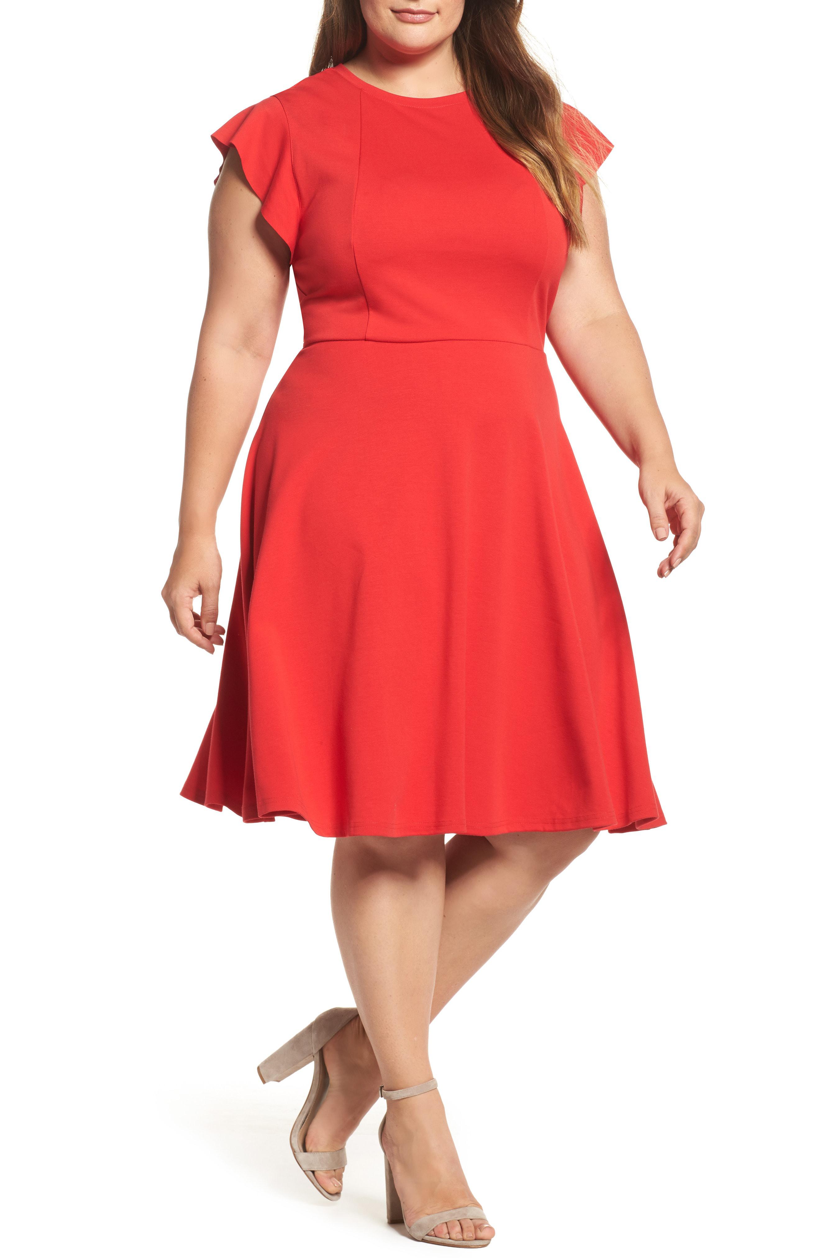 City Chic Frill Sleeve Fit & Flare Dress in Teal (Red) Lyst