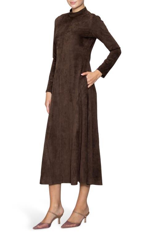 MELLODAY Long Sleeve Faux Suede A-Line Dress in Brown | Lyst