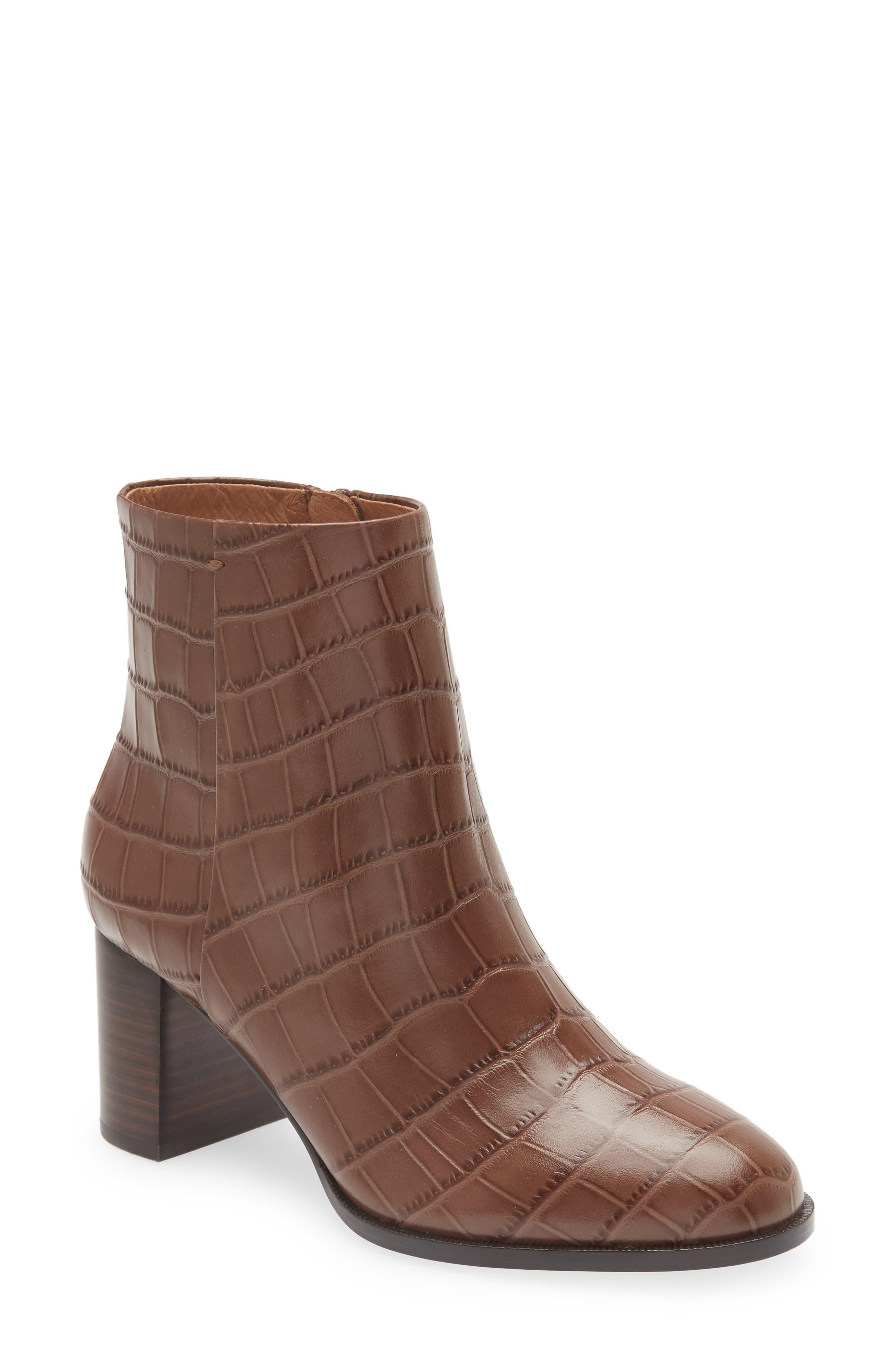 Madewell The Mira Side Seam Croc Embossed Bootie in Brown | Lyst