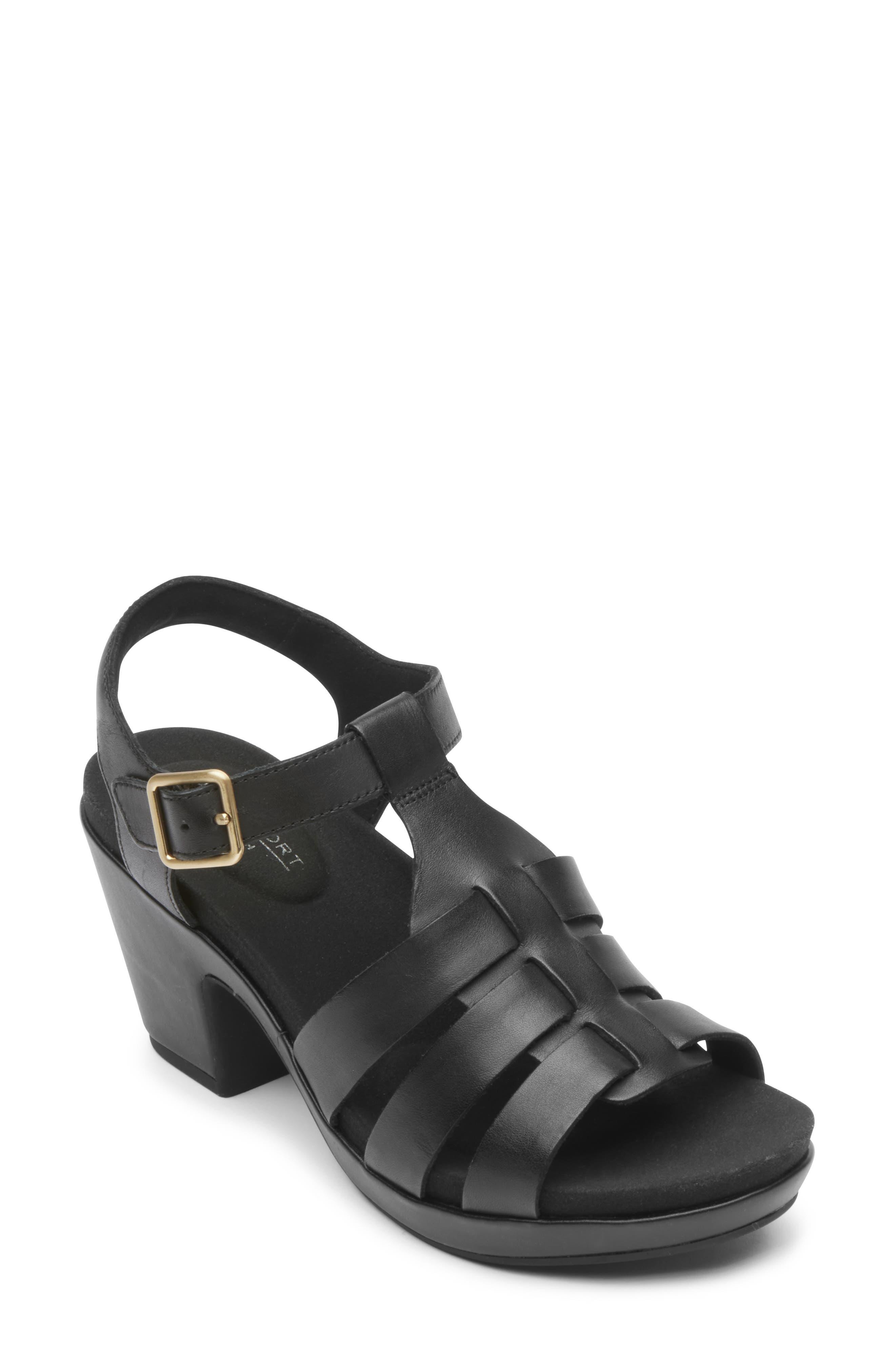 rockport Black Leather Vivianne Platform Sandal