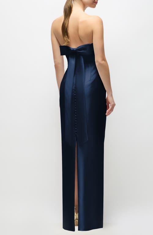 alfred sung strapless satin column mini dress with oversized bow Alfred Sung Women's Strapless Satin Column Mini Dress with Oversized Bow
