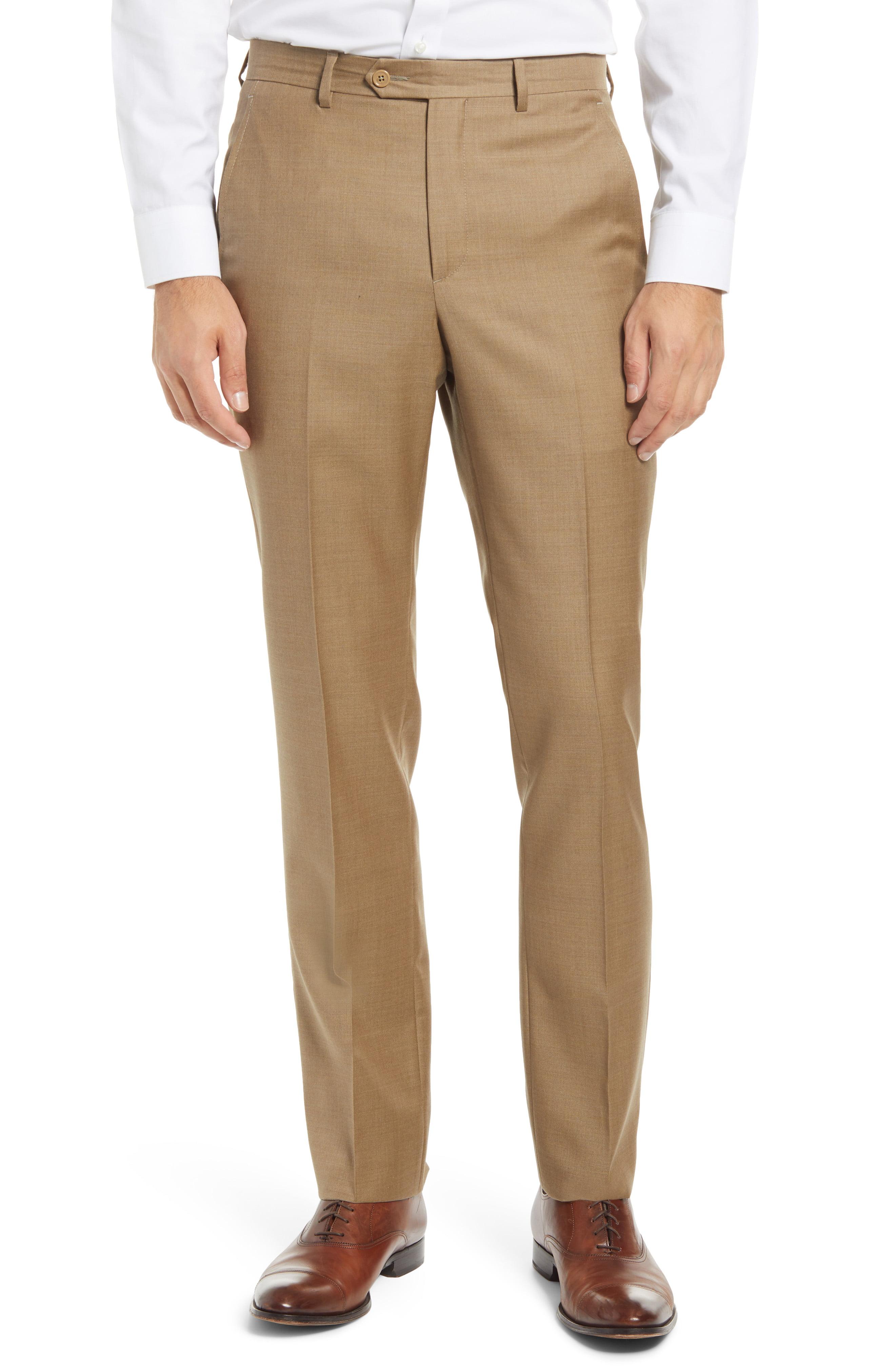Santorelli Roma Flat Front Wool Dress Pants in Tan (Brown) for Men - Lyst