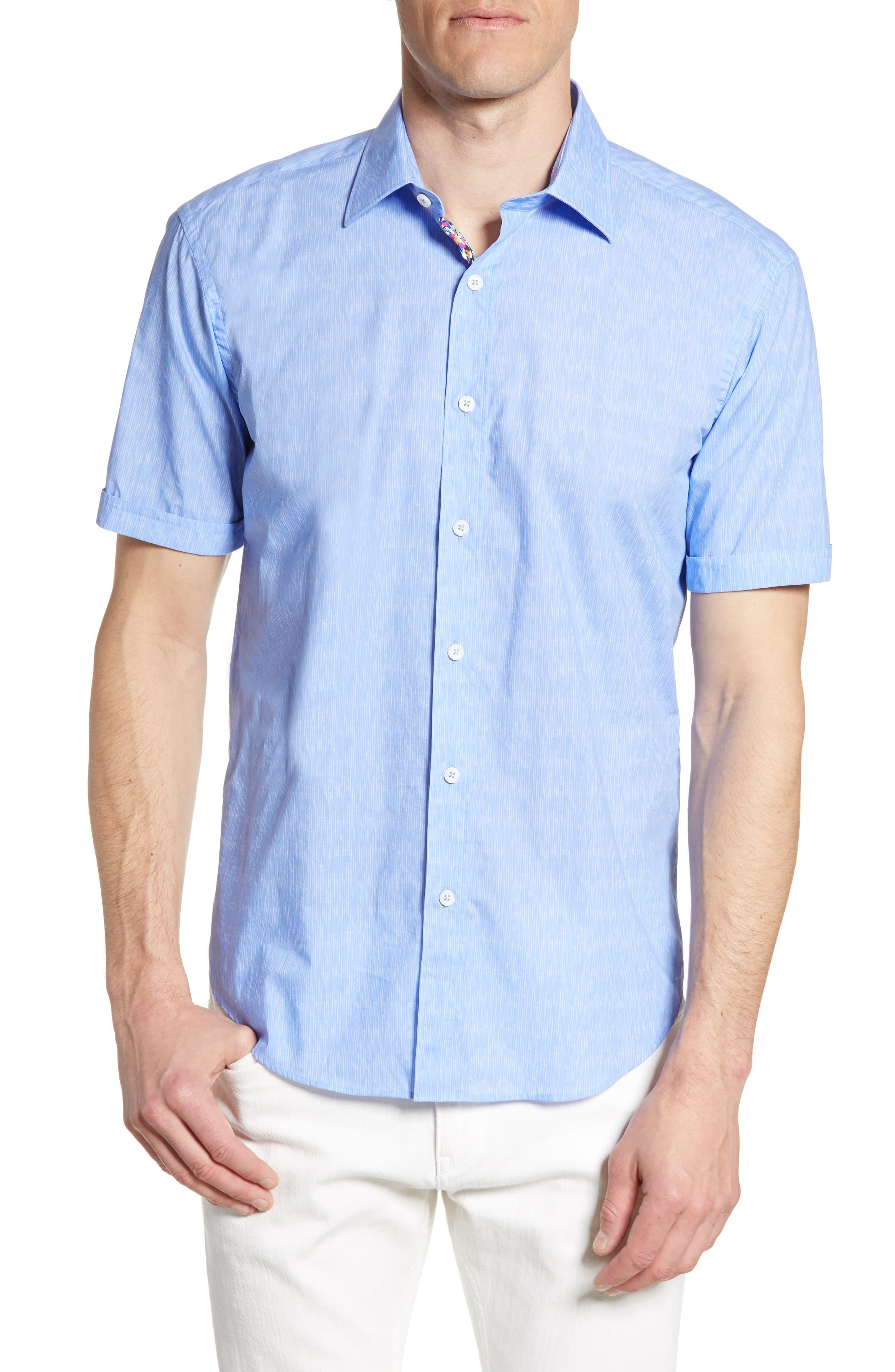 Bugatchi Shaped Fit Short Sleeve Button-up Sport Shirt in Blue for Men ...