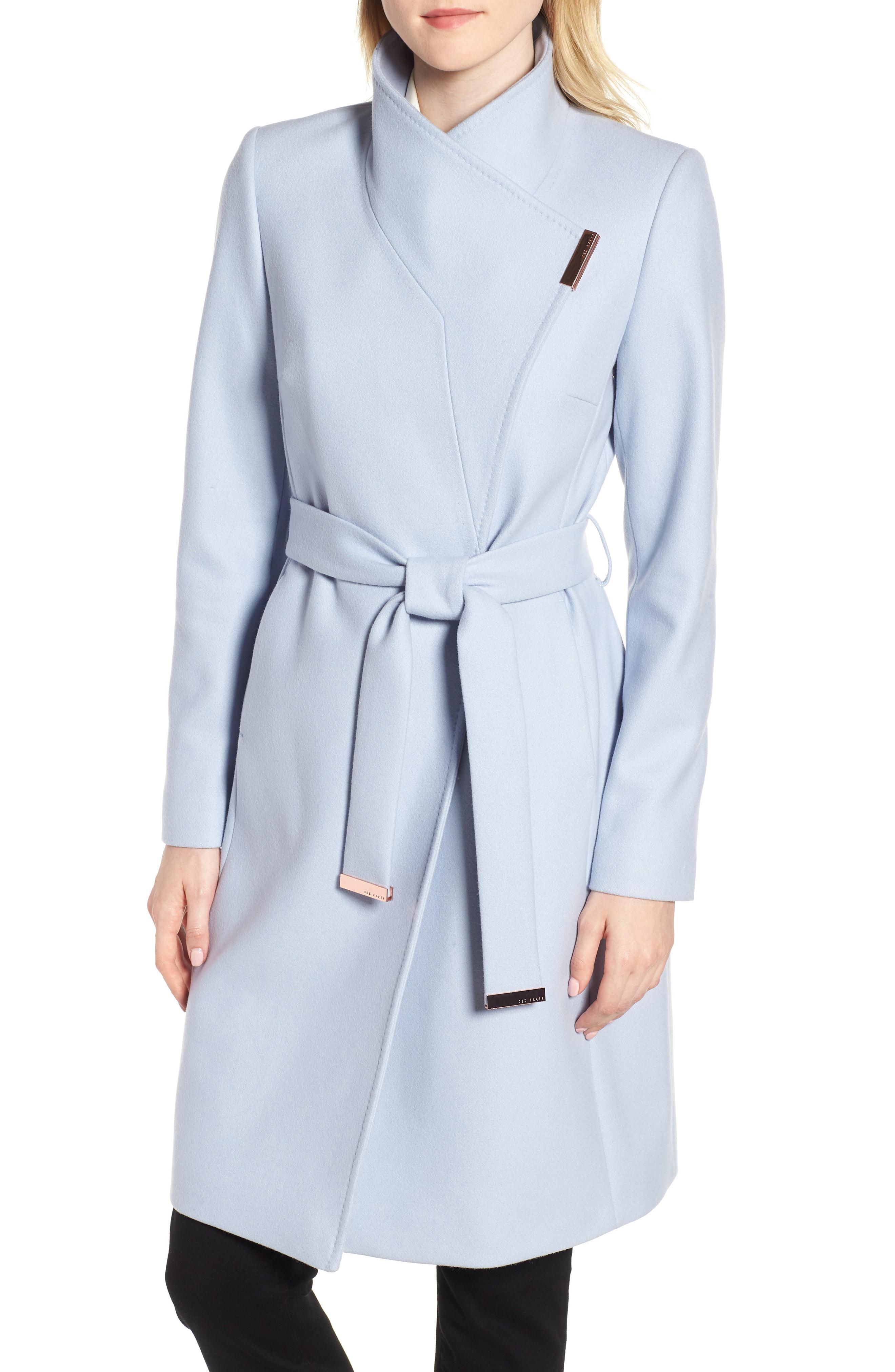 blue wool wrap coat