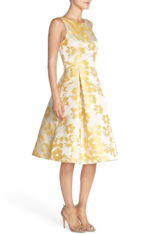 Eliza J Jacquard Fit Flare Midi Dress in Yellow Lyst