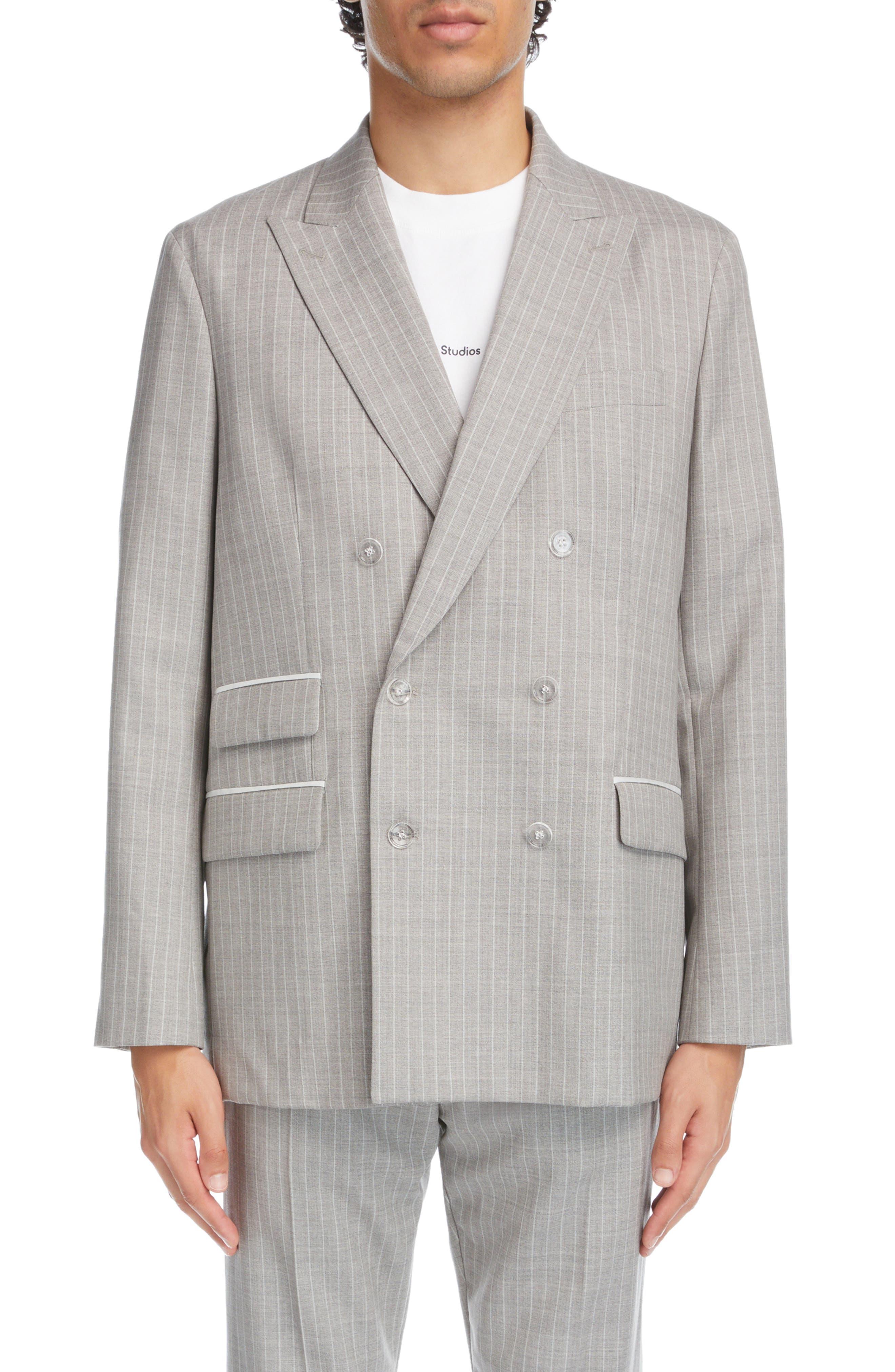 Acne Studios Pinstripe Double Breasted Wool Suit Jacket in Gray for Men ...