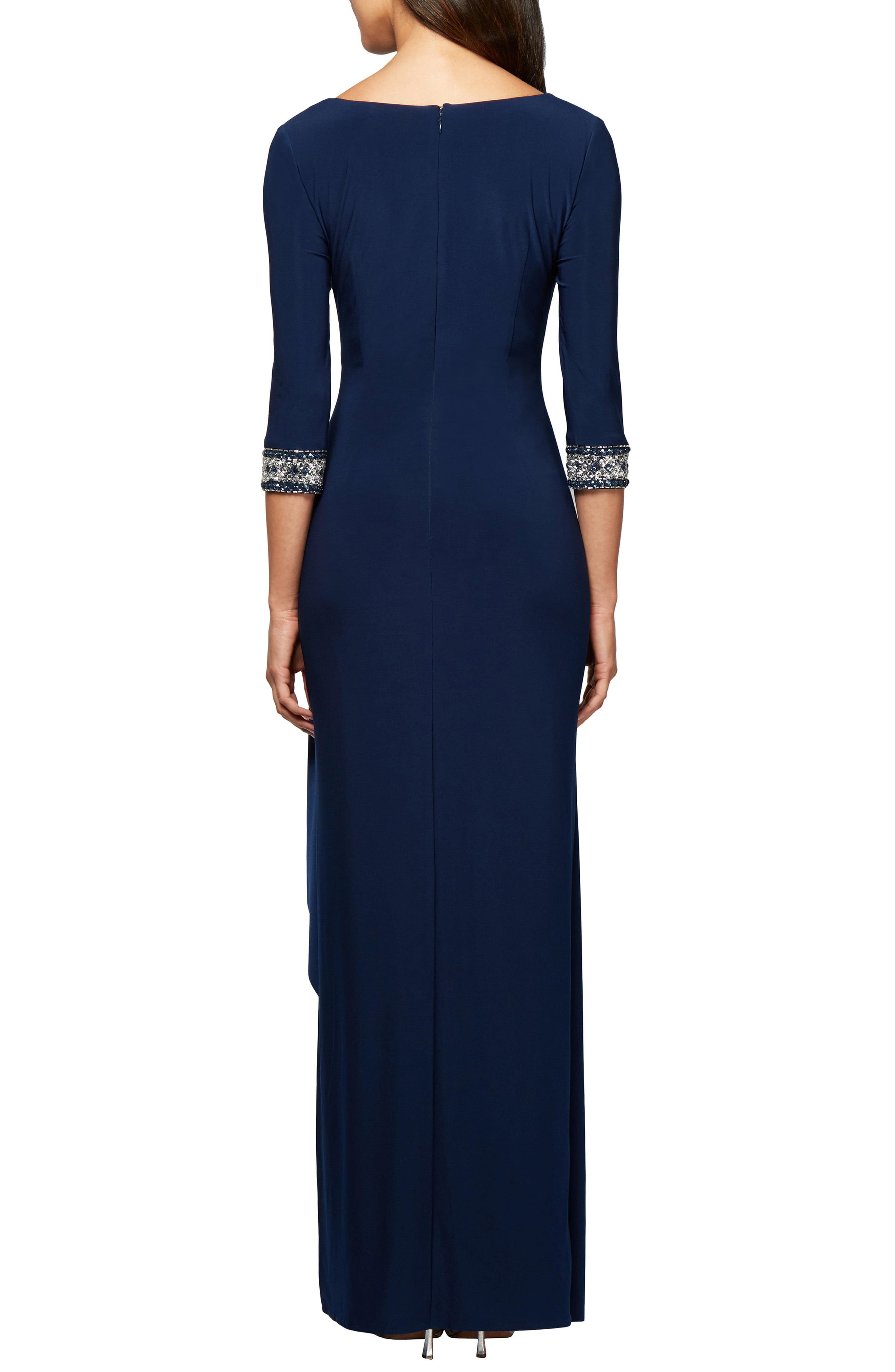 alex evenings side ruched embellished cuff gown