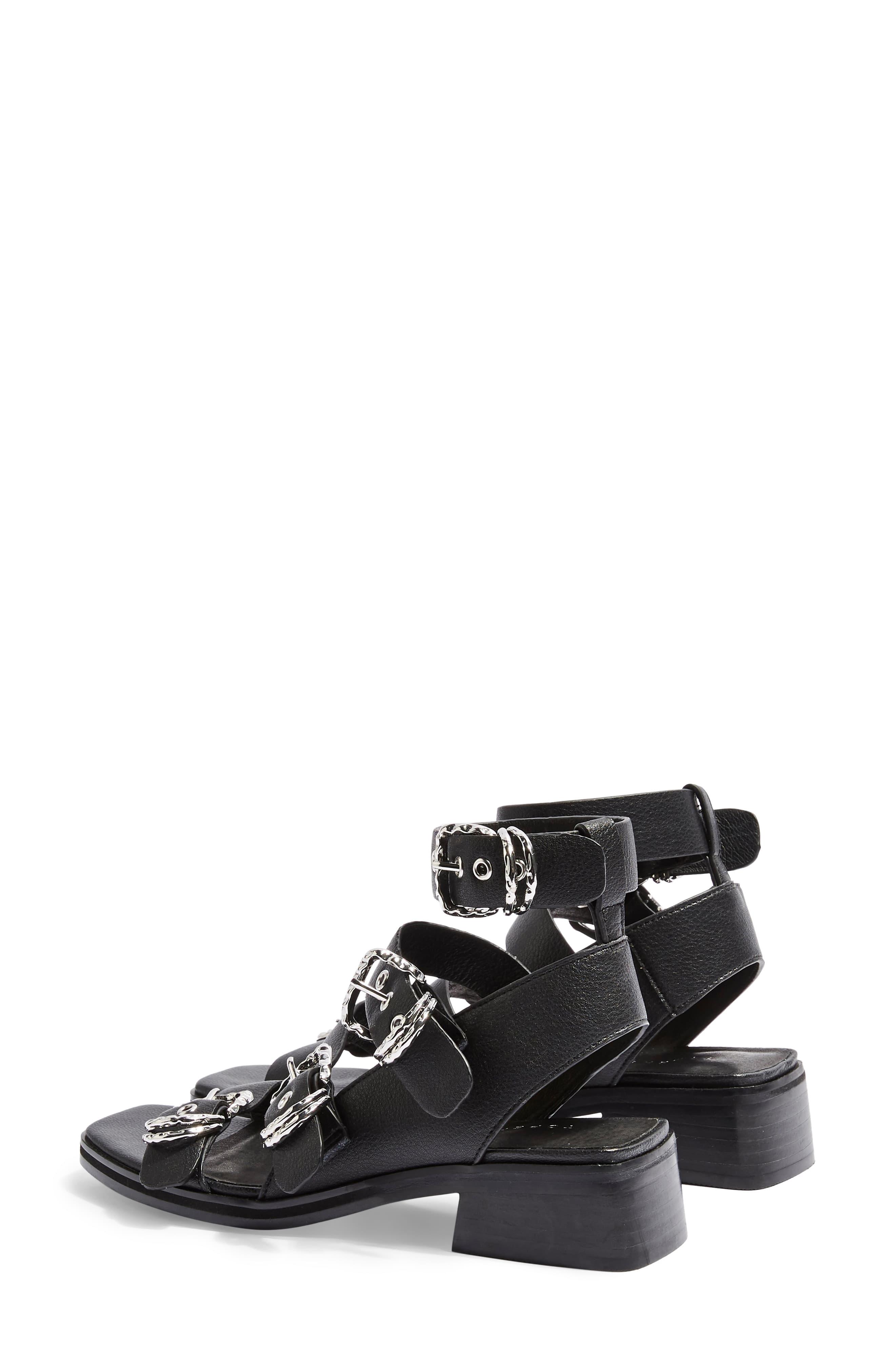 victory black leather buckle sandals