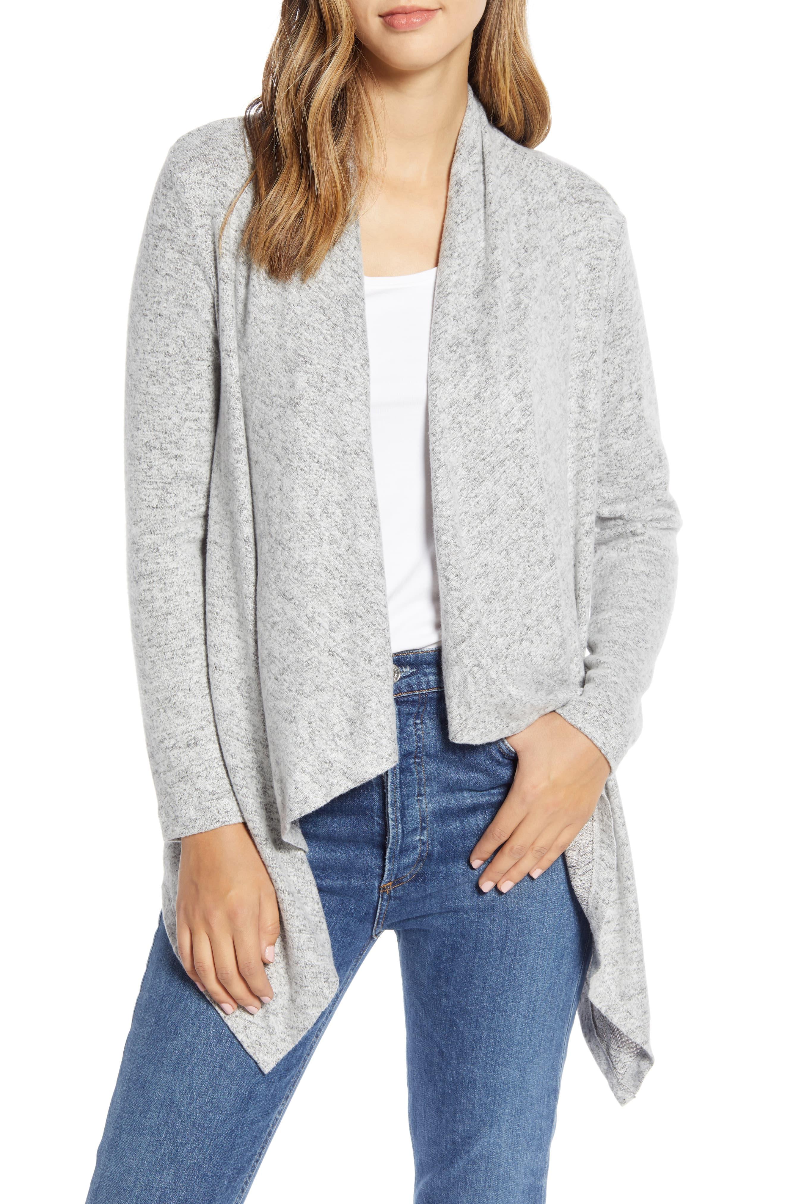 Bobeau Amie Waterfall Knit Cardigan in h Grey (Gray) - Lyst