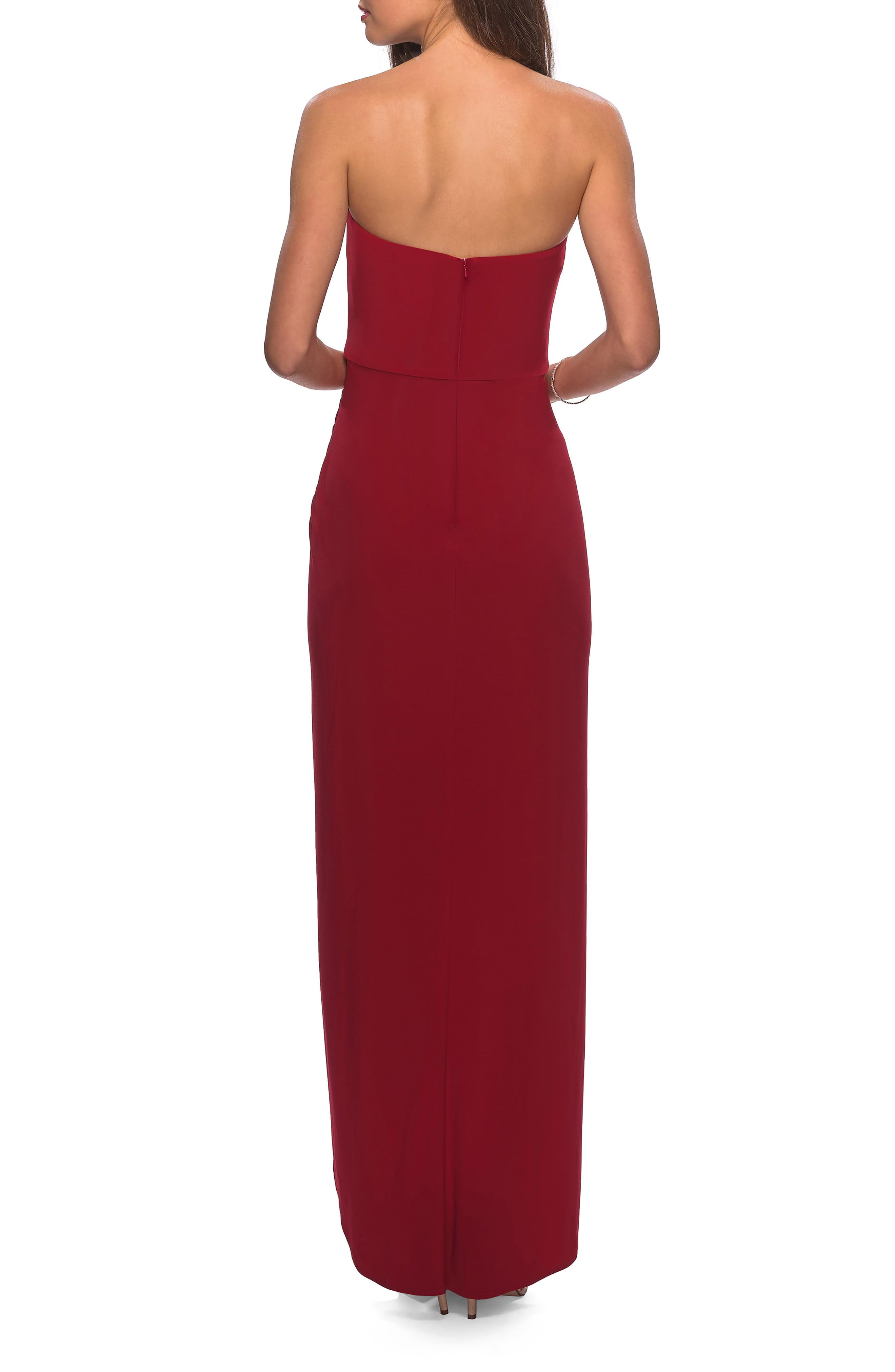 La Femme Strapless Ruched Soft Jersey Gown in Red - Lyst