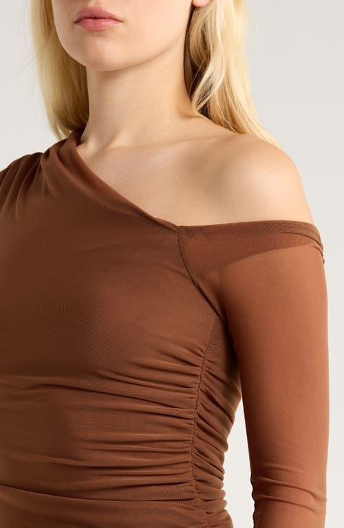Nia Lyra One-Shoulder Long Sleeve Dress in Brown
